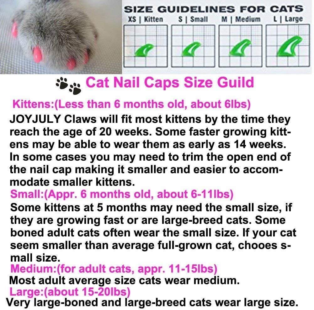 Joyjuly 100Pcs Cat Nail Caps Kitten Caps Cat Caps Cat Nail Covers With 5Pcs Adhesive Glue+5Pcs Applicators+Instruction