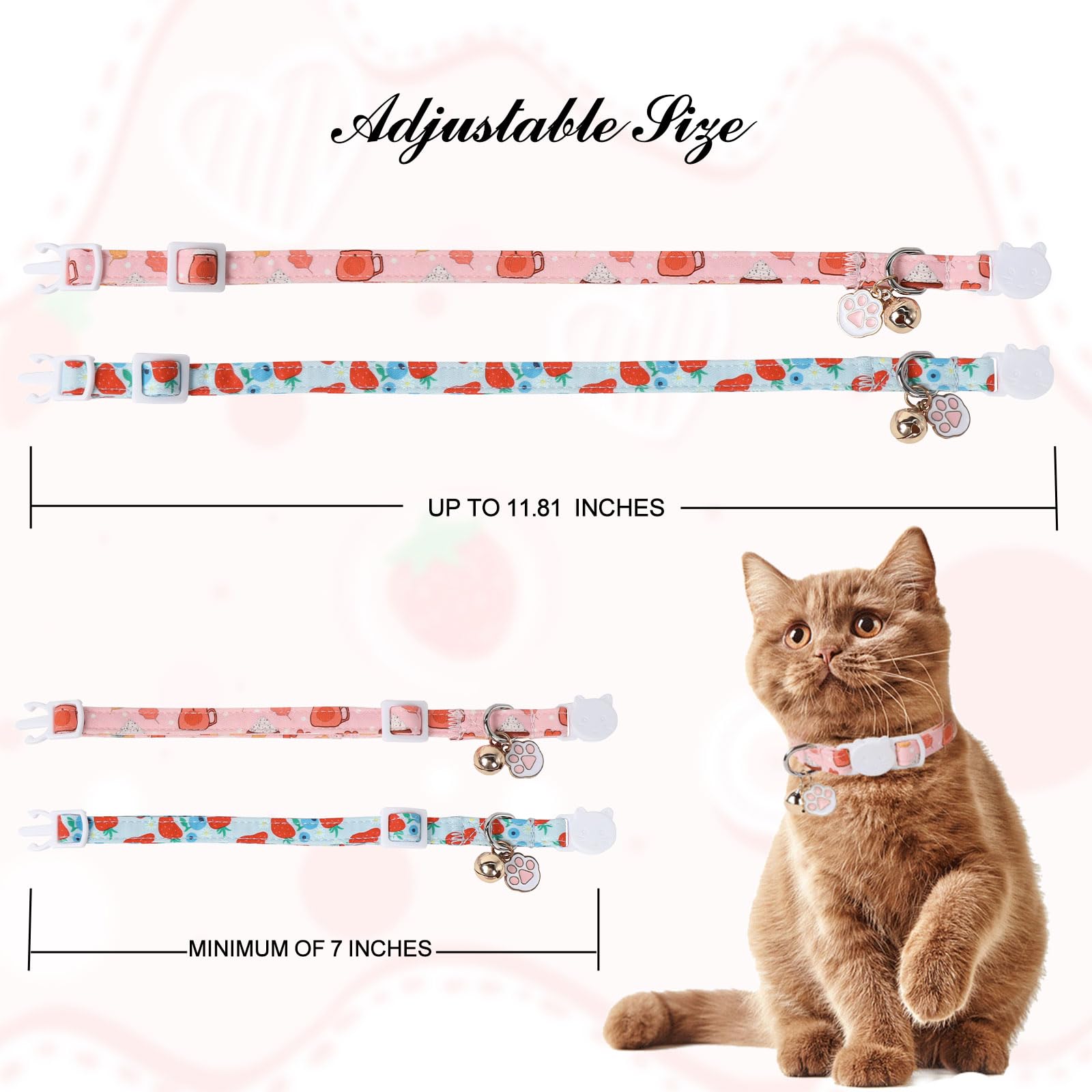 Unique Style Paws Kitten Collar,Cute Cat Collar With Bell,Kitten Collar Breakaway Buckle With Strawberry,Pumpkin Pattern,Adjusta