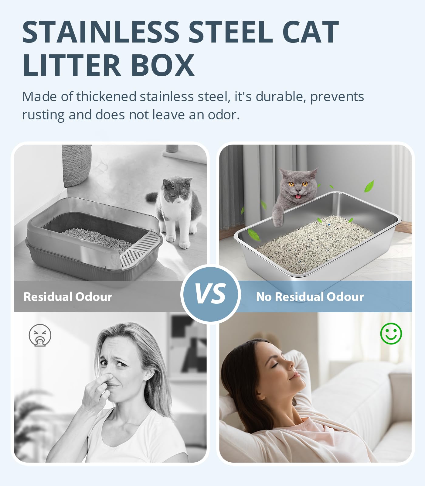 Wenbokmin Stainless Steel Cat Litter Box, 4In Shallow Litter Box For Senior Cats And Kittens, Extra Large Metal Litter Pan Nonst