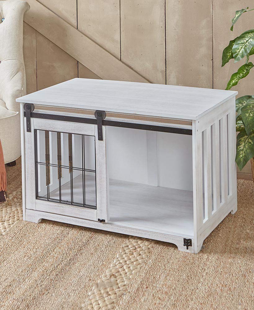Lci Barn Door Pet Crates Rustic White For Cats & Dogs - Space Saving, Small Size
