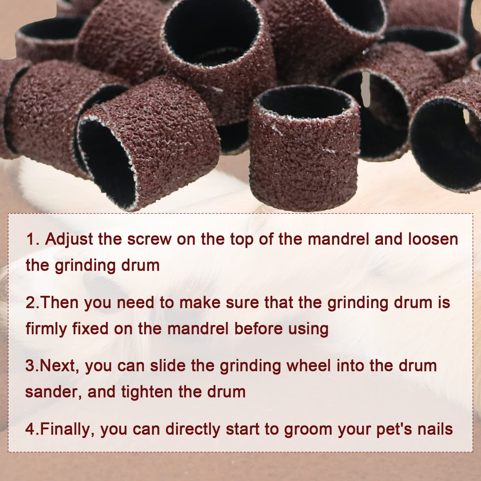 26 Pack Nail Grinder for Dogs Replacement Kit Sanding Drum Set Grit Sand Bands Shank Rotary Tool Kit Pet Nail Smoother Dog Claw