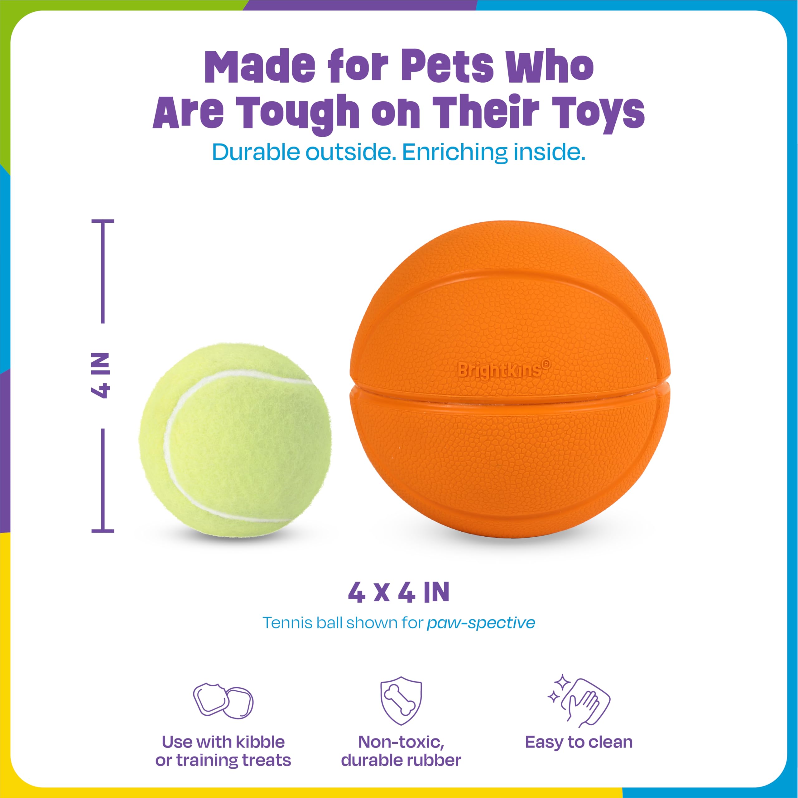 Brightkins Basketball Treat Dispenser - Enrichment Puppy Essentials, Multicolor, Model LER9448, Dog Birthday Gift, Slow Feeder Puzzle Toy