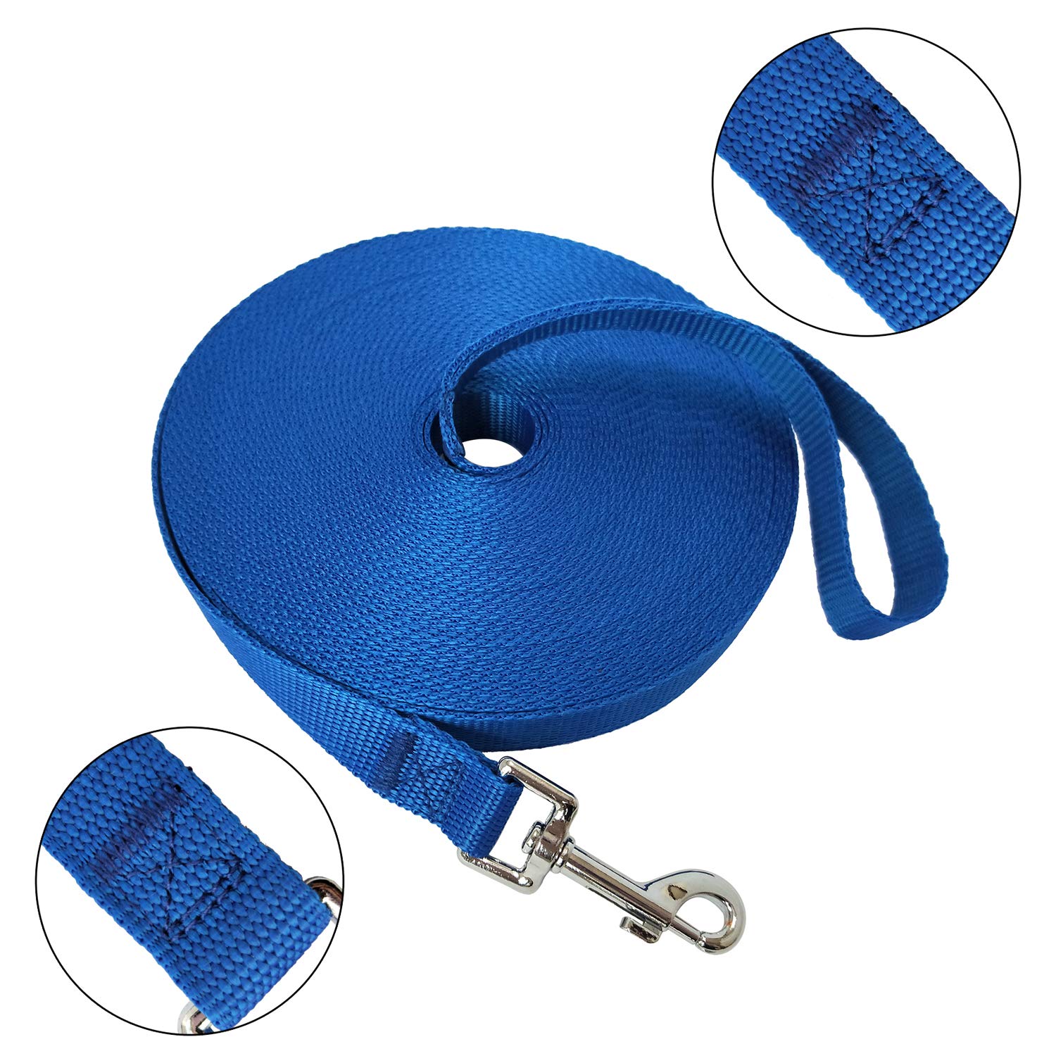 Nylon Training Dog Leash For Small Medium Large Dogs, 15Ft 20Ft 30Ft 50Ft Long Leash Dog/Puppy Lead For Obedience Recall Training, Camping (50Ft, Blue)