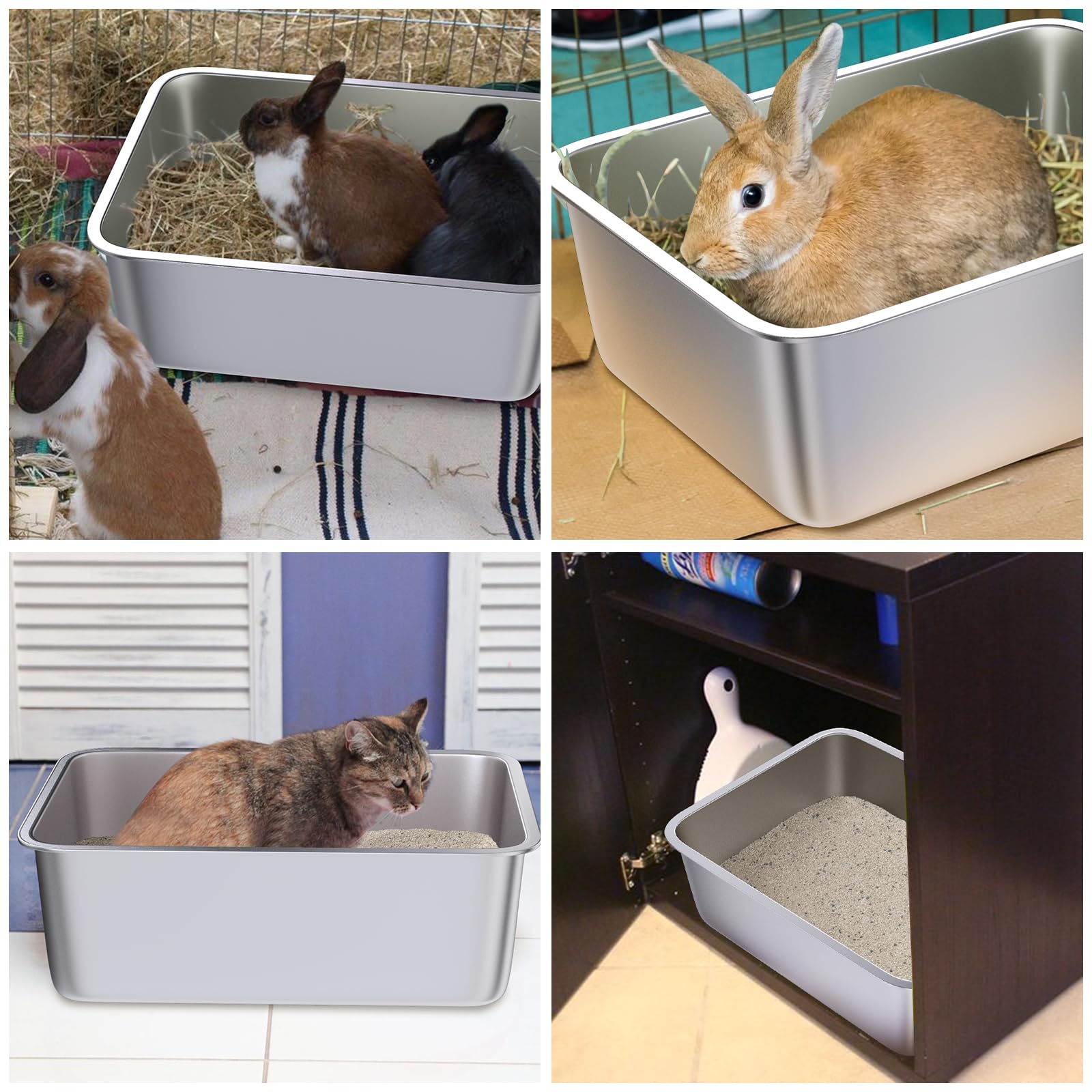 Holintan Stainless Steel Litter Box, 18'X14'X6'(Height) Medium Metal Cat Litter Box Easy Clean, Non Stick Litterbox No Smell