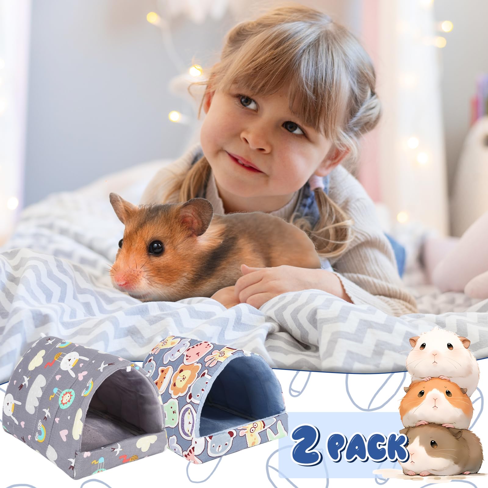 Upins 2 Pack Guinea Pig Hideout,Guinea Pig Bed Washable Small Animal House Cage Accessories For Mouse Chinchillas Hamsters Hedge