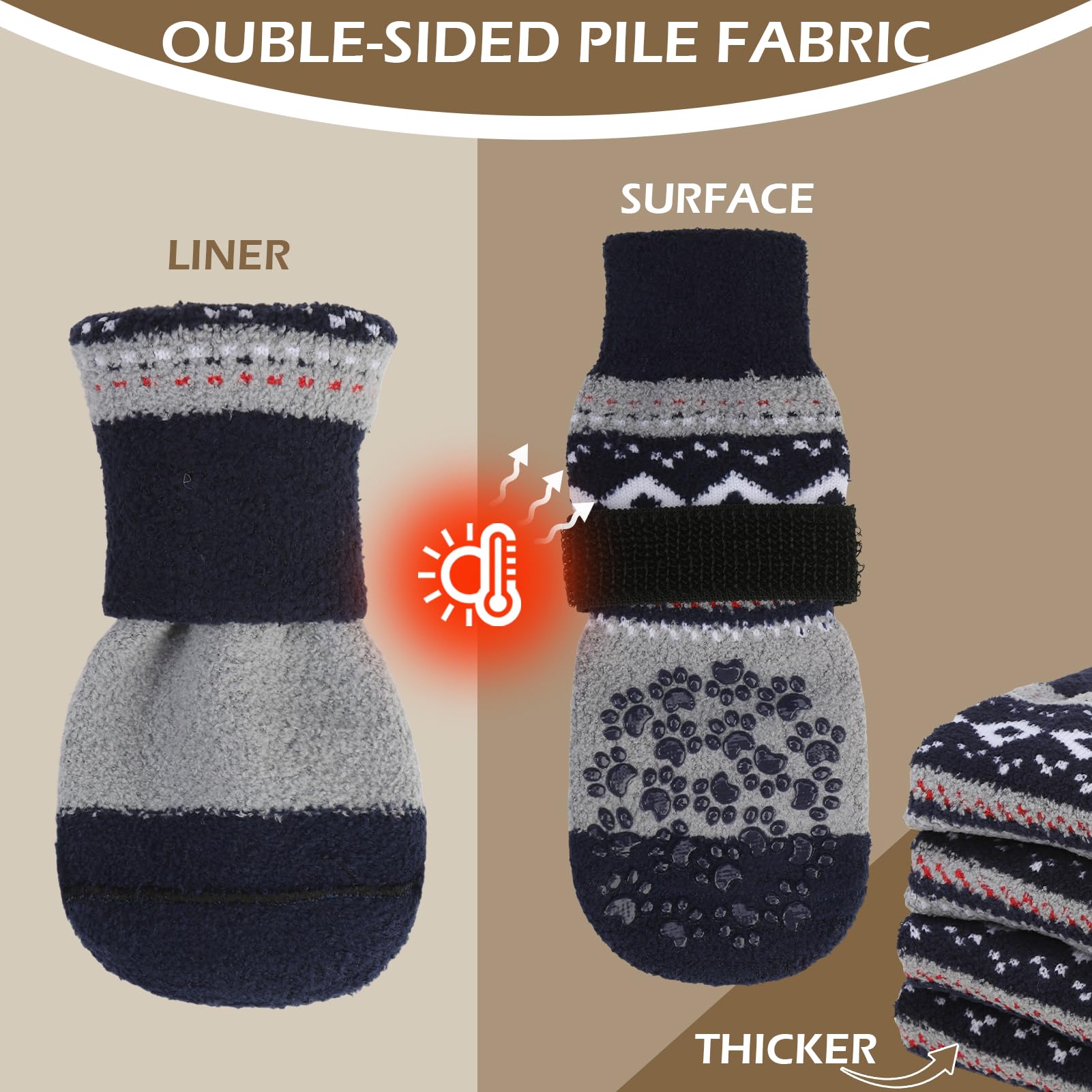 EXPAWLORER Anti Slip Dog Socks to Prevent Licking Paws, Fuzzy Dog Boots & Paw Protectors, Dog Booties for Winter, Dog Shoes for