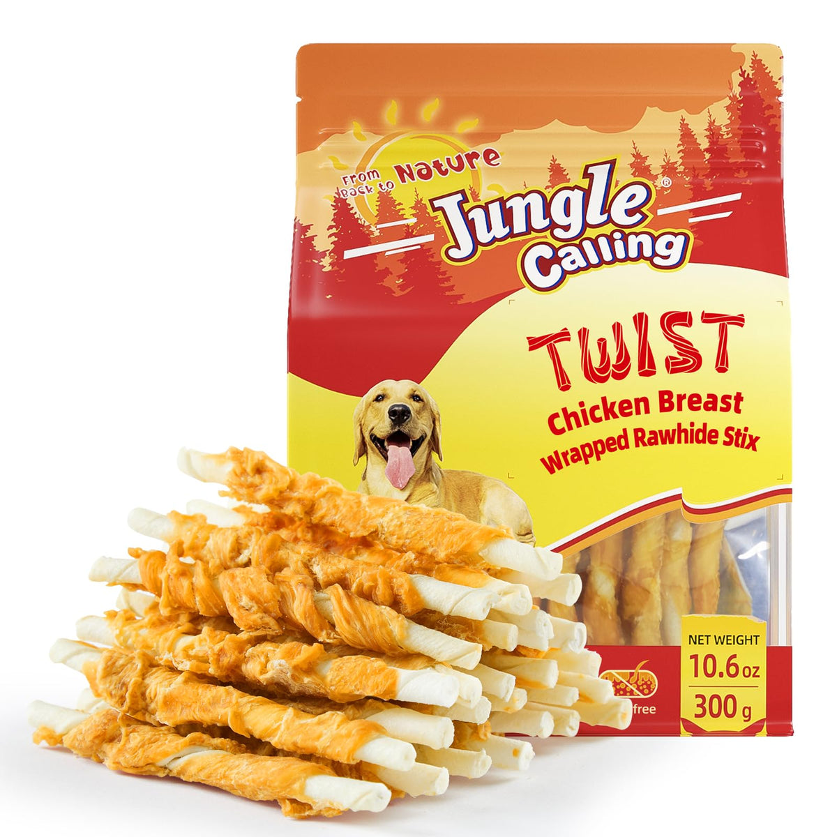 Jungle Calling Dog Treats, Chicken Wrapped Rawhide Sticks For Dogs, Grain-Free Natural Small Dogs Training Treats, Pet Chew Snacks,10.6 Oz