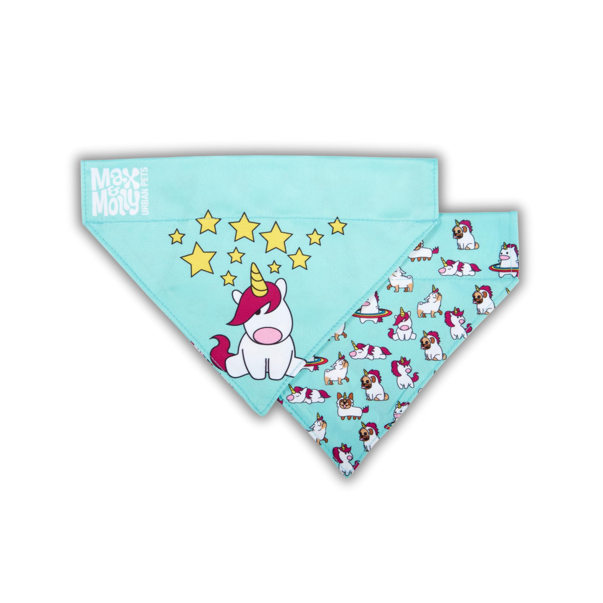 Max & Molly 2-In-1 No-Tie Reversible Pattern Pet Bandana For Collars - Vibrant Designs, Durable & Machine-Washable - Slide-On Fa