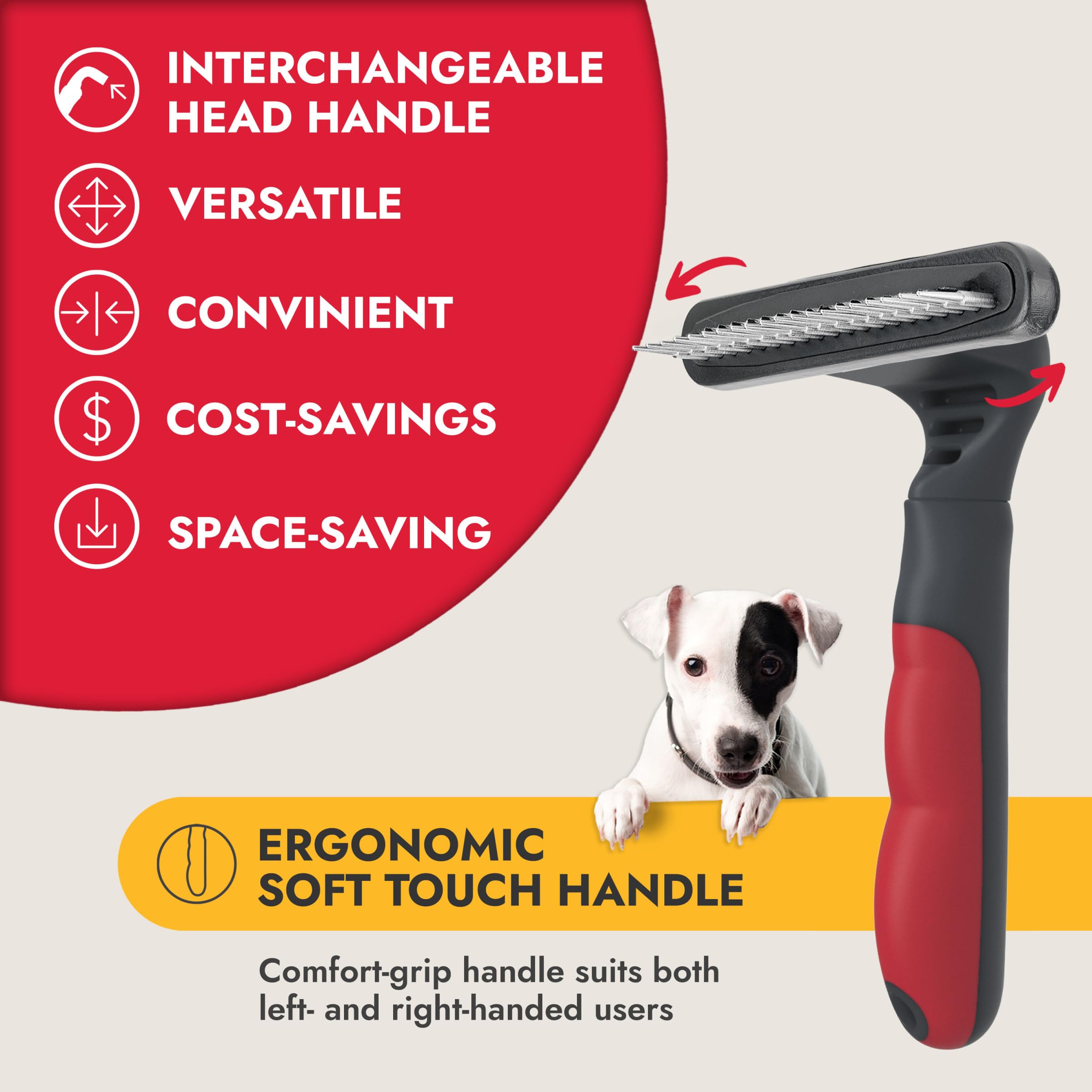 KONG 4-in-1 Interchangeable Dog Grooming Tool - Rake, Slicker, Comb & Pin Brush Heads, Versatile All-in-One Design, Non-Slip Han