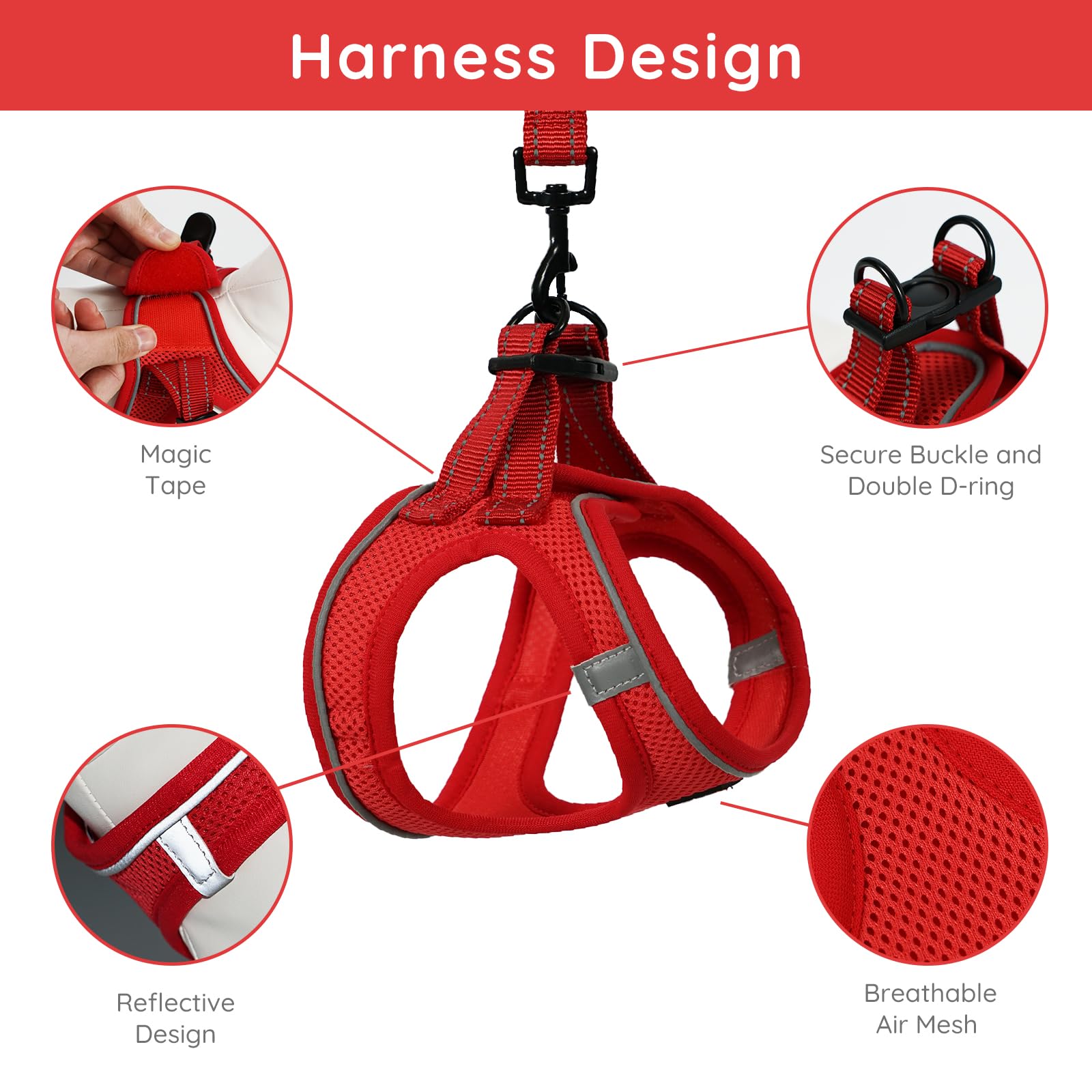 Bella & Pal Puppy Harness & Leash Set, No Pull Dog Harness For Extra Small Dogs, Red Xs