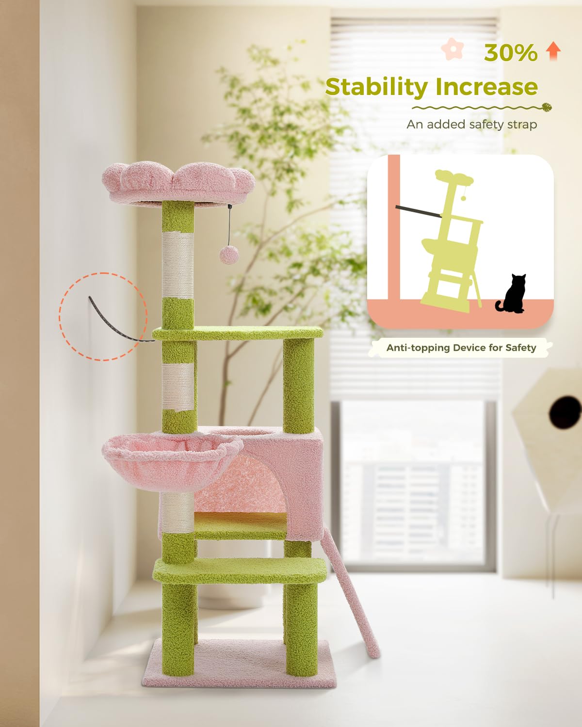 Muttros Flower Cat Tree 47.2' Multi-Level Cat Tower With Sisal Covered Scratching Posts, Cute Cat Condo For Indoor Small Medium
