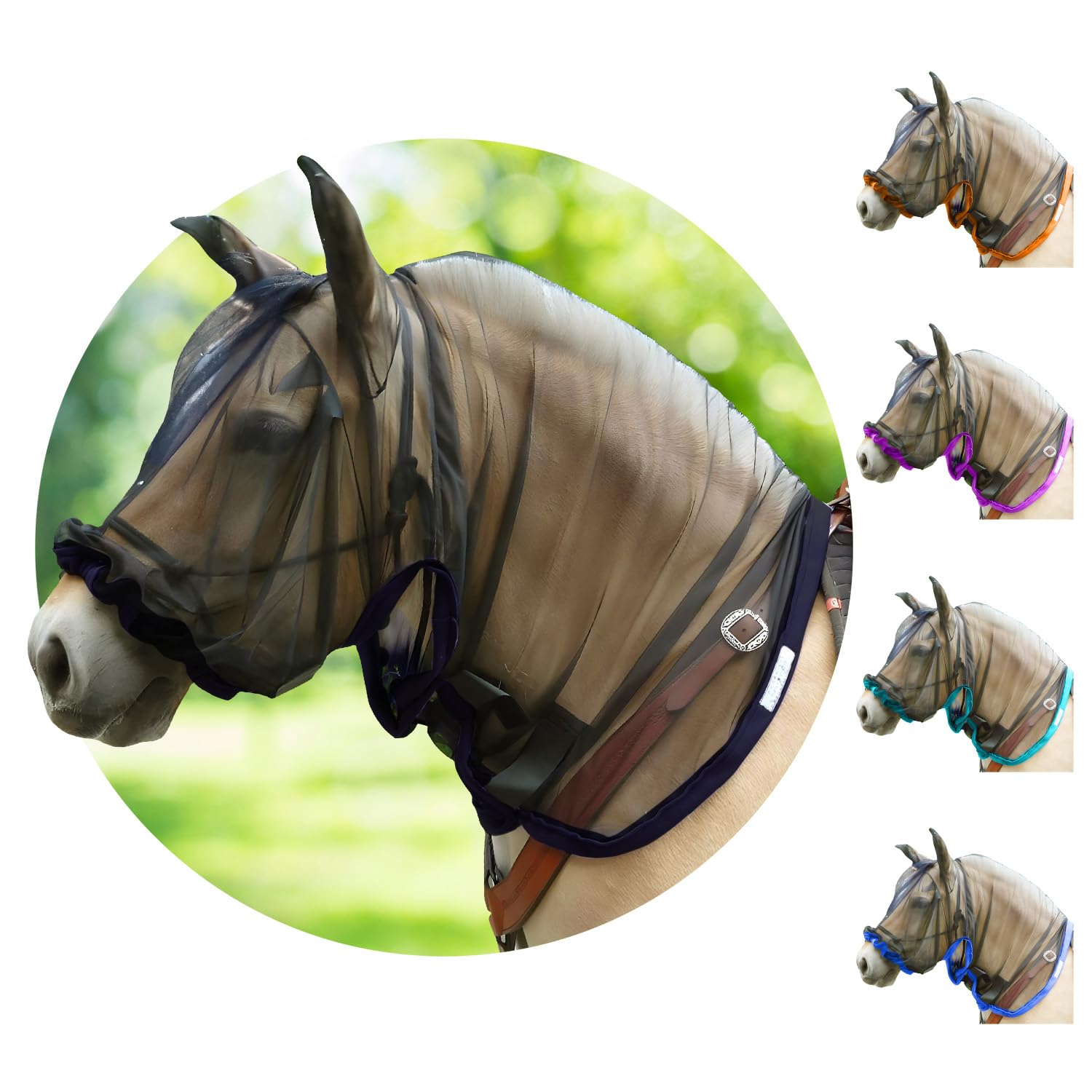 Full Horse Fly Mask with Ears - Black Nose-to-Wither Fly Masks for Horses with Ears Full Hoodie Horse Mask with Ear Protection S