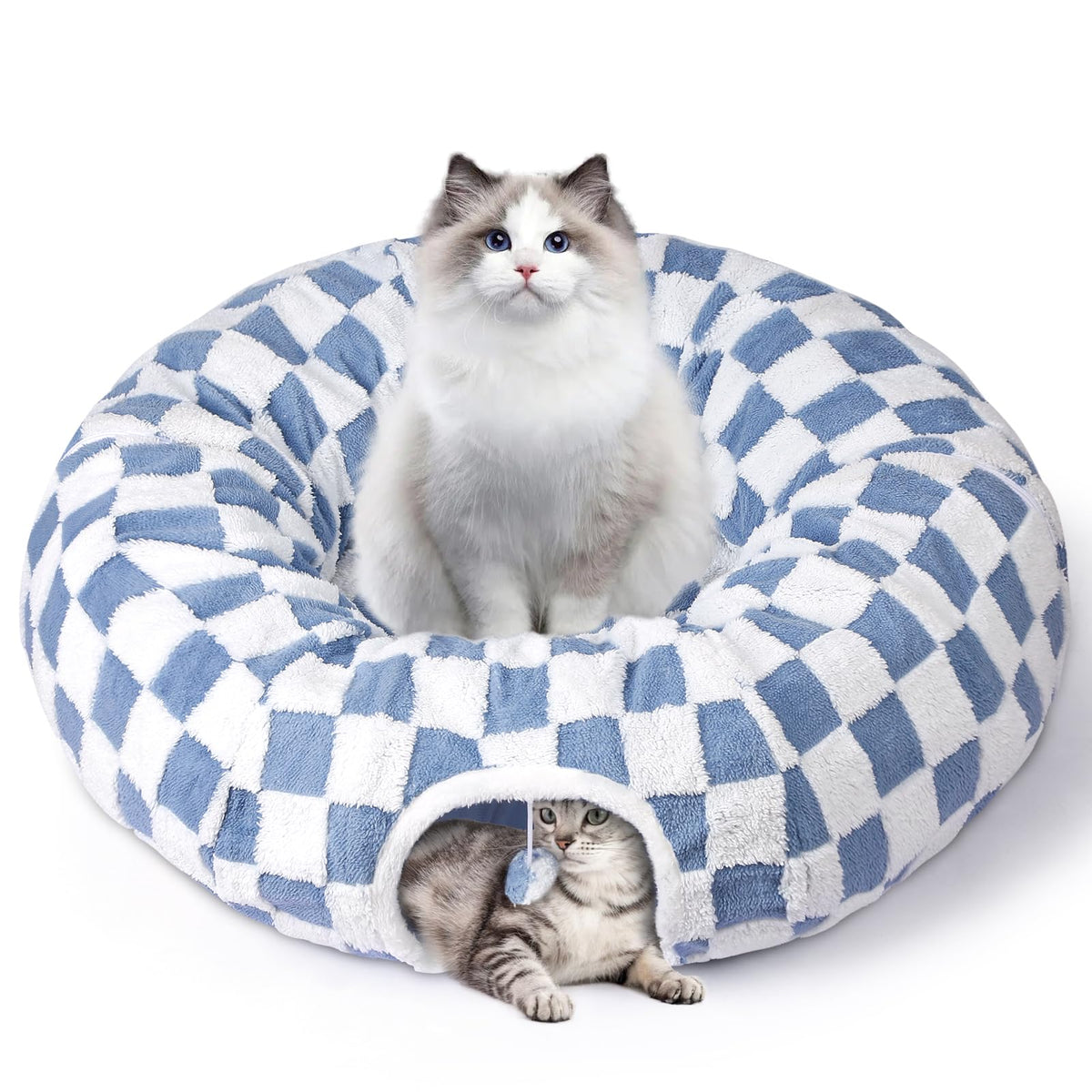 Maansfy Large Cat Tunnel Bed Cave For Indoor Cats - Peekaboo Donut Interactive Toy Multifunctional Round Pet Play Tube For Kitte