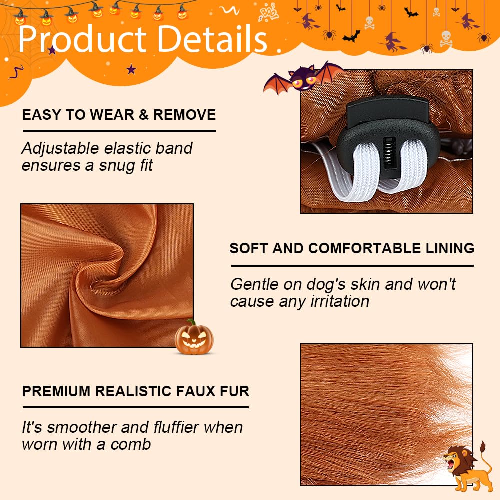 Vivifying Lion Mane For Dog, Adjustable Halloween Dog Lion Costume Wig With Ears For Medium And Large Dogs, Realistic & Funny Dog Accessory Perfect For Parties And Photoshoots (Large, Dark Brown)