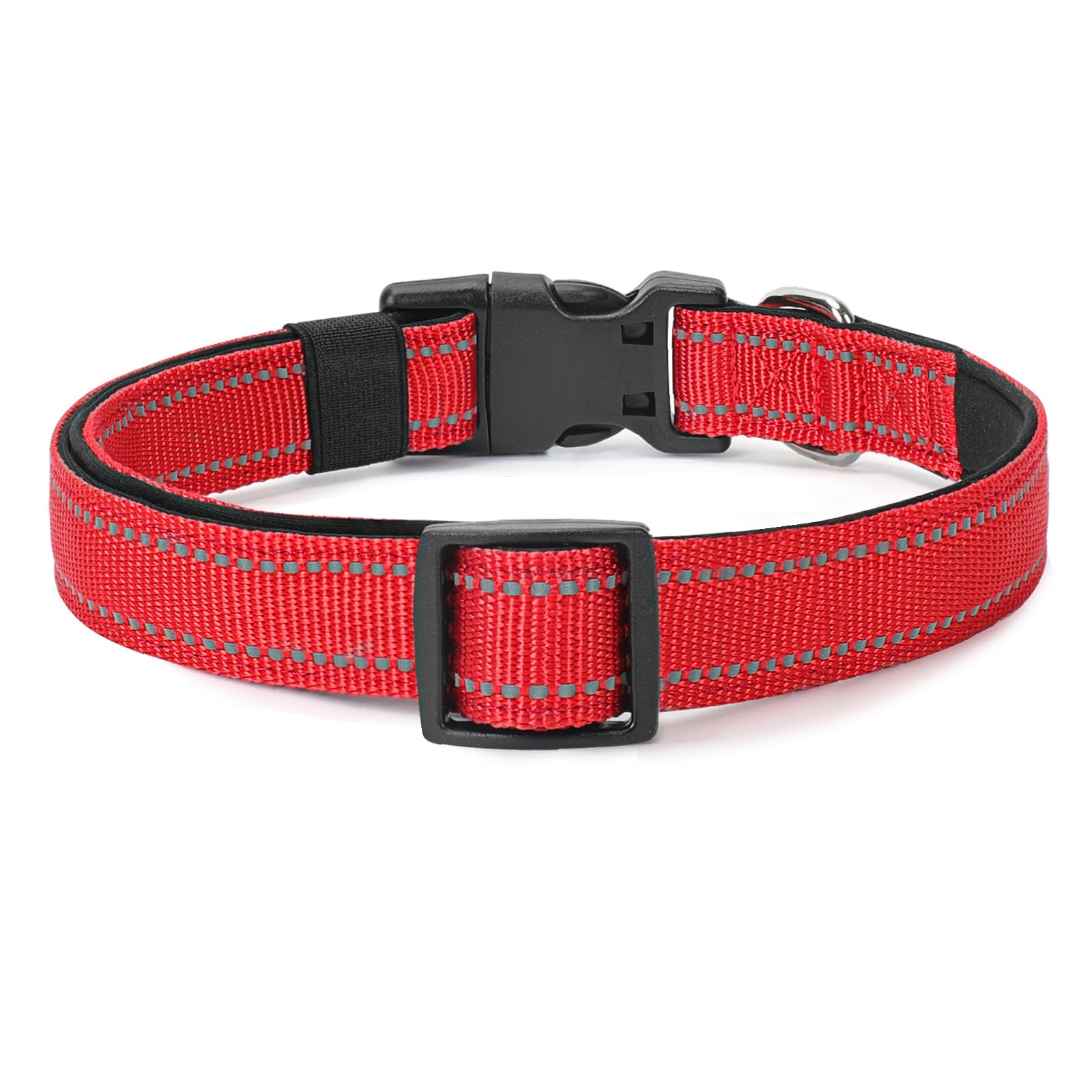 Penseepet Reflective Dog Collar Padded With Soft Neoprene Breathable Quick Release Basic Dog Collars For Puppy Small Dogs Red Girl Boy