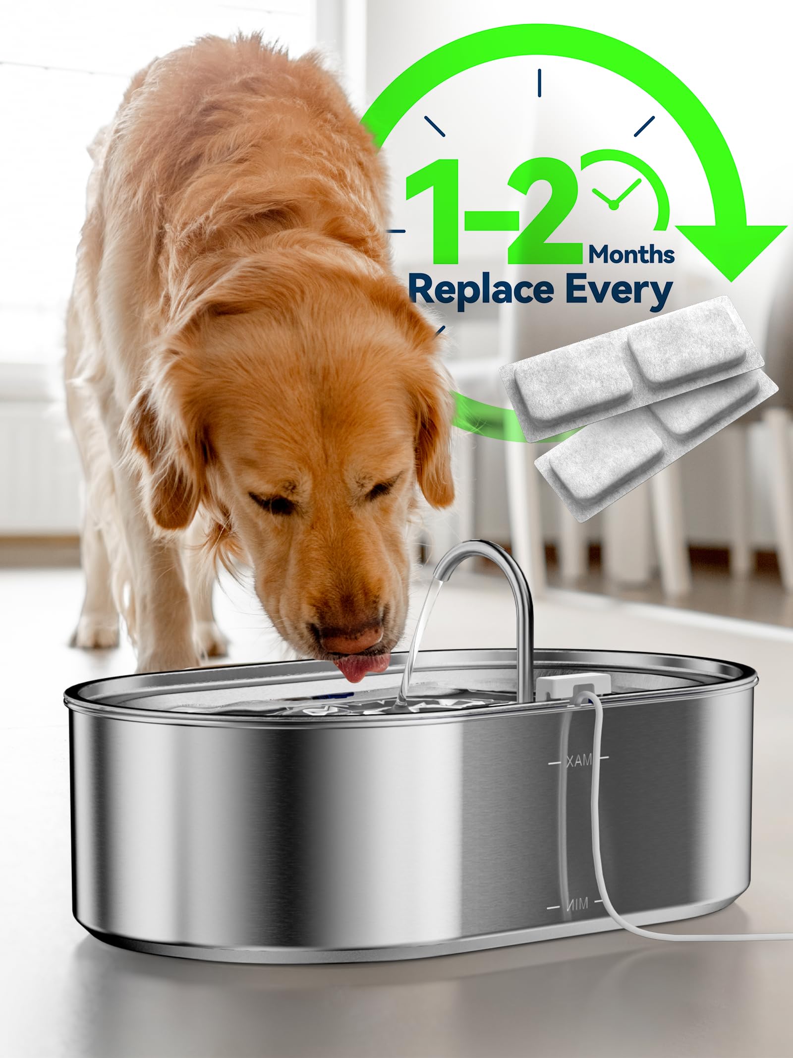 3.4Gal Dog Water Fountain For Large Dogs, 13L Stainless Steel Large Pet Fountain With Deeper & Wider Drinking Area, Automatic Do