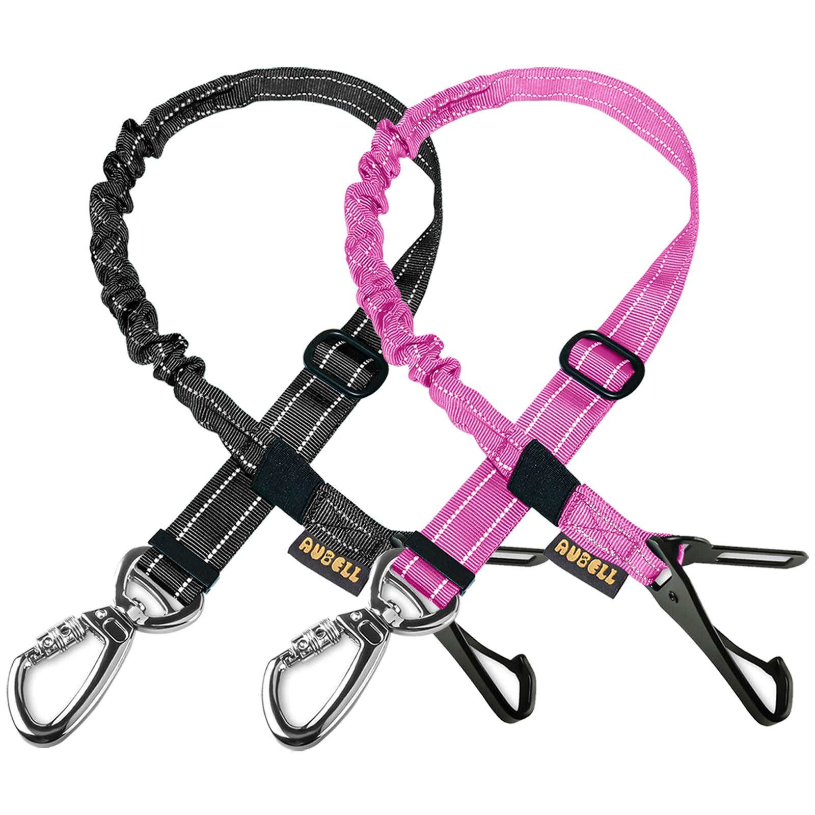 Aubell Dog Seat Belt For Car,2 Pack Set 3-In-1 Adjustable Reflective Bungee Heavy Duty Dog Car Harness Tether With Clip Hook Lat
