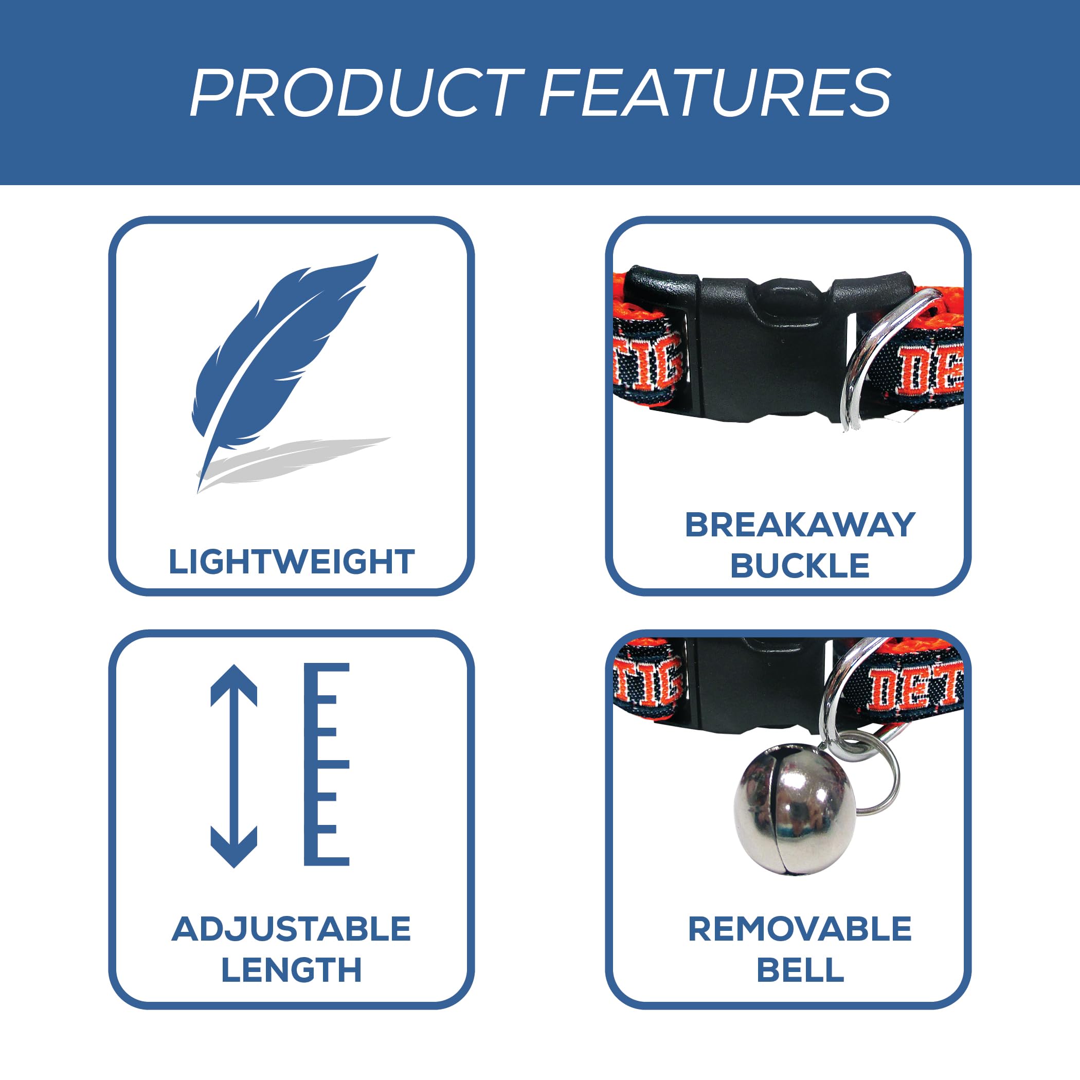 Mlb Cat Collar. - Detroit Tigers Cat Collar. - Strong & Adjustable Baseball Cat Collars With Metal Jingle Bell