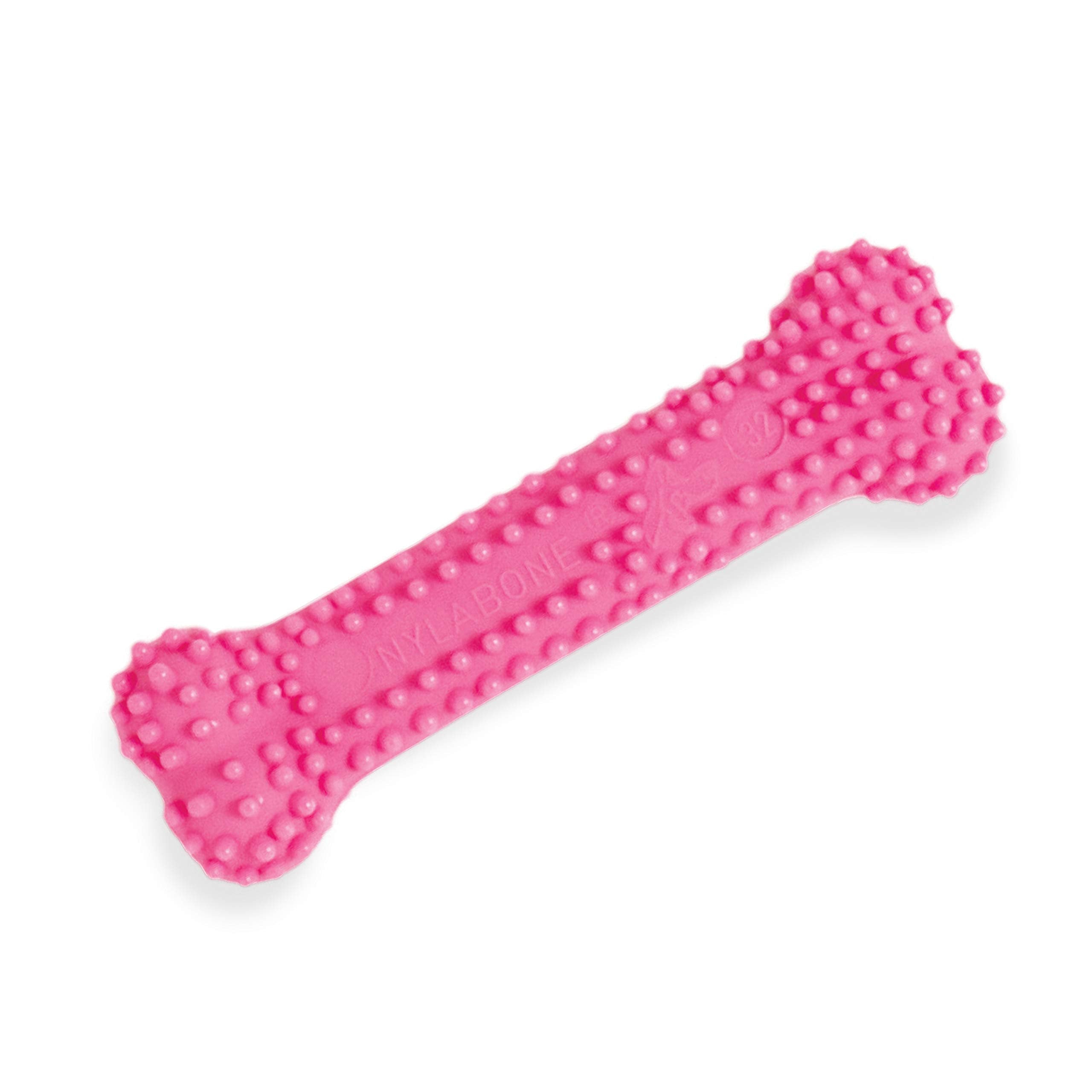 Nylabone Textured Teething Bone Chew Toy For Puppies, Puppy Chewing Toys, Pink, Chicken Flavor, X-Small - Up To 15 Ibs, 1 Count