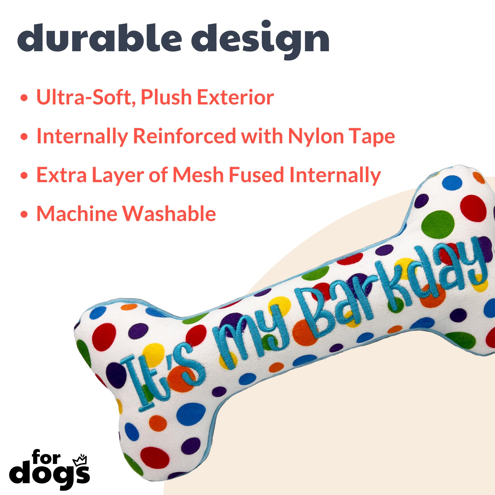 Huxley & Kent For Dogs - It'S My Barkday Bone (Large) - Birthday Funny Dog Toy - Power Plush Dog Toy With Squeaker - Fun, Durabl