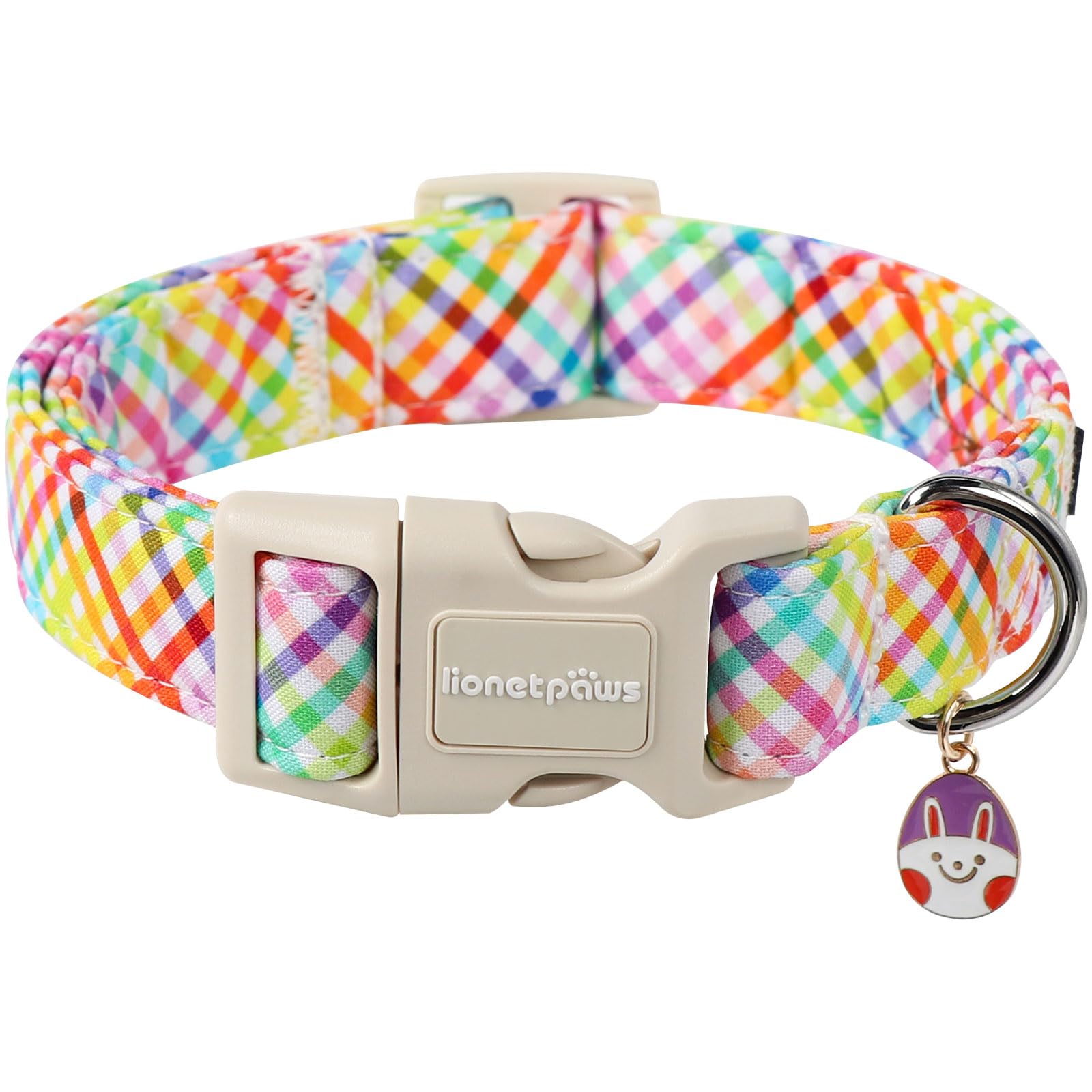 Lionet Paws Easter Dog Collar, Comfortable Adjustable Colorful Plaid Collar With Purple Rabbit For Small Male Female Dogs Collar