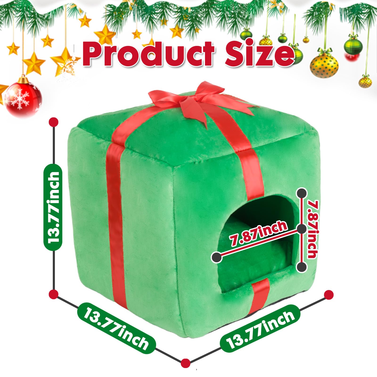 Powerking Christmas Cat House Square Cat Bed Cat Cave Removable Washable Cat Condos With Non-Slip Bottom And Cushion, Great Gift