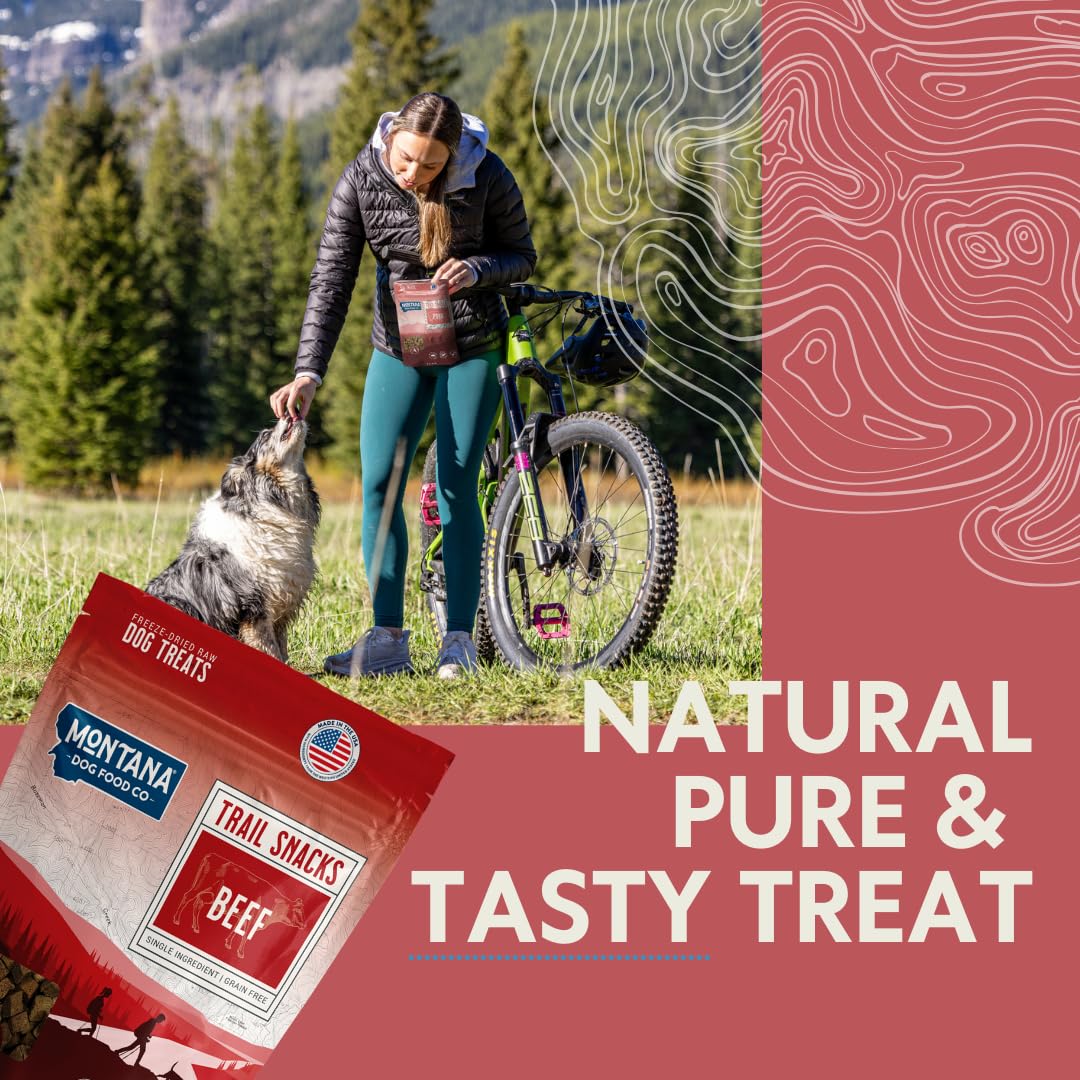 MONTANA DOG FOOD CO. Freeze-Dried Beef Heart Dog Treats (Trail Snacks) - 100% Natural, Single Ingredient, High Protein, Grain-Fr