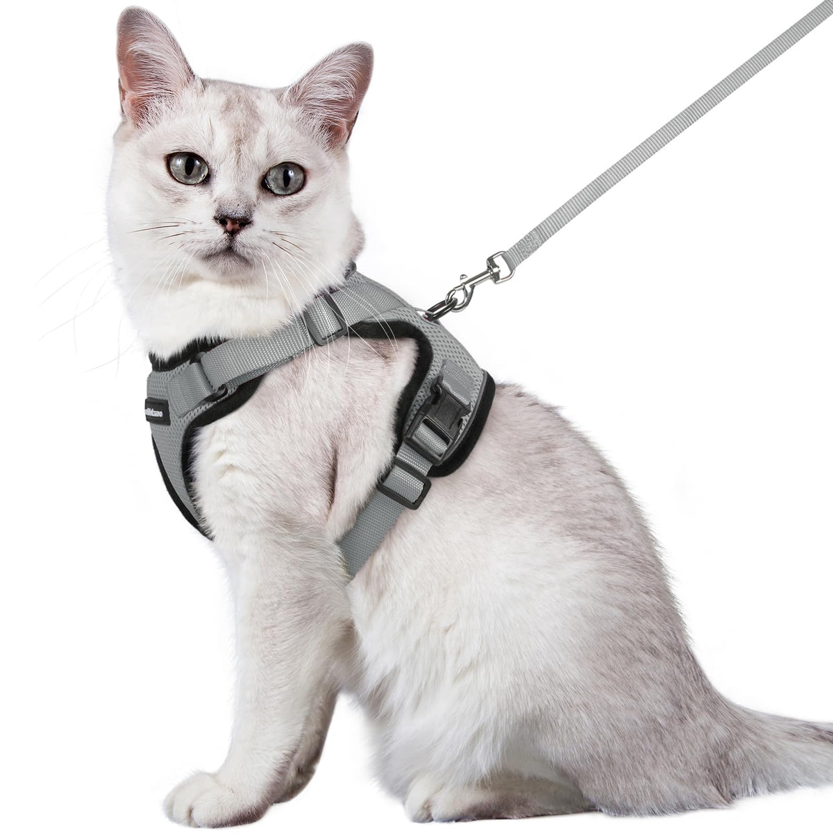 Rabbitgoo Cat Harness And Leash For Walking, Escape Proof Soft Adjustable Vest Harnesses For Cats, Easy Control Breathable Reflective Strips Jacket, Grey, M