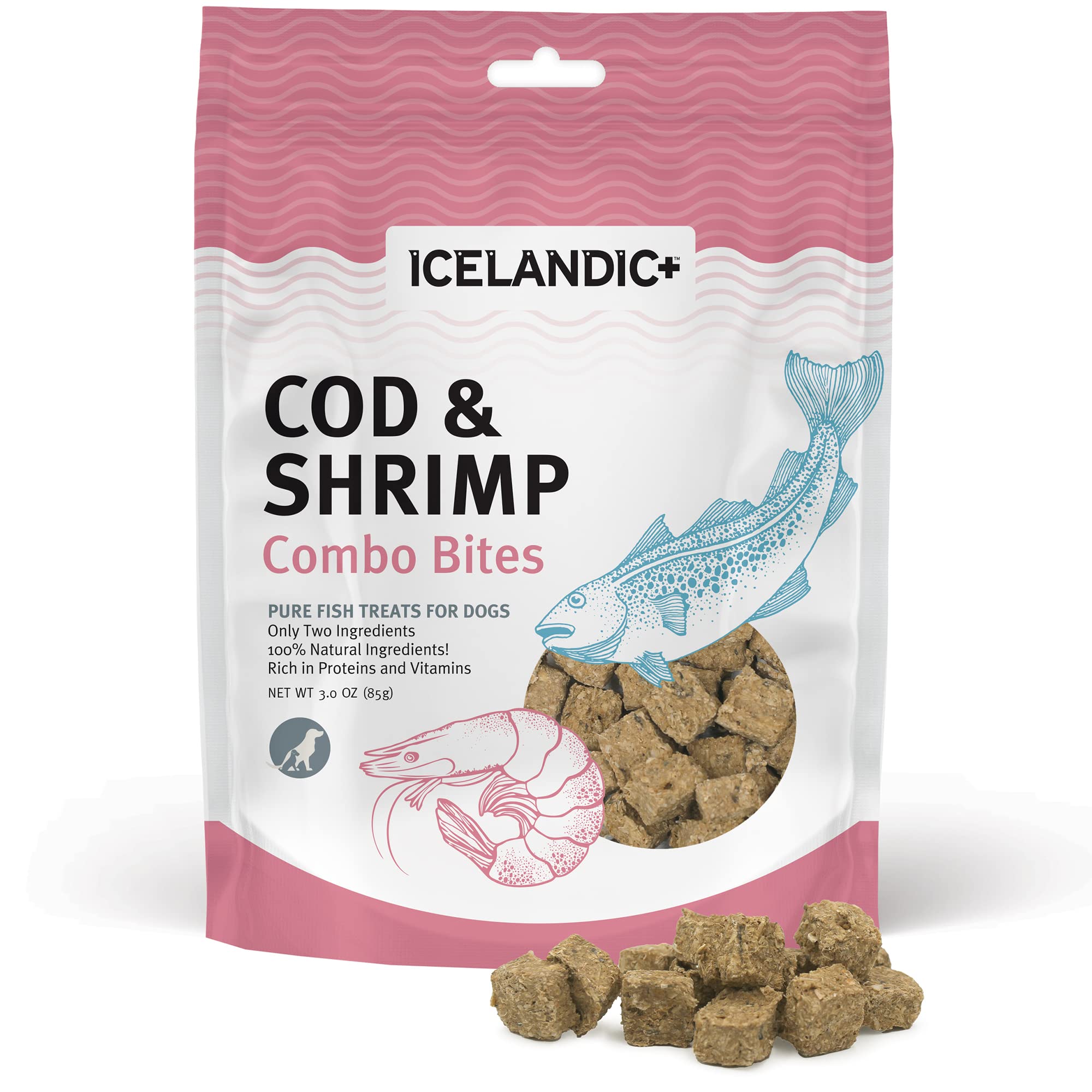 Icelandic  Cod and Shrimp Combo Bites Fish Dog Treat 3.52-Oz Bag