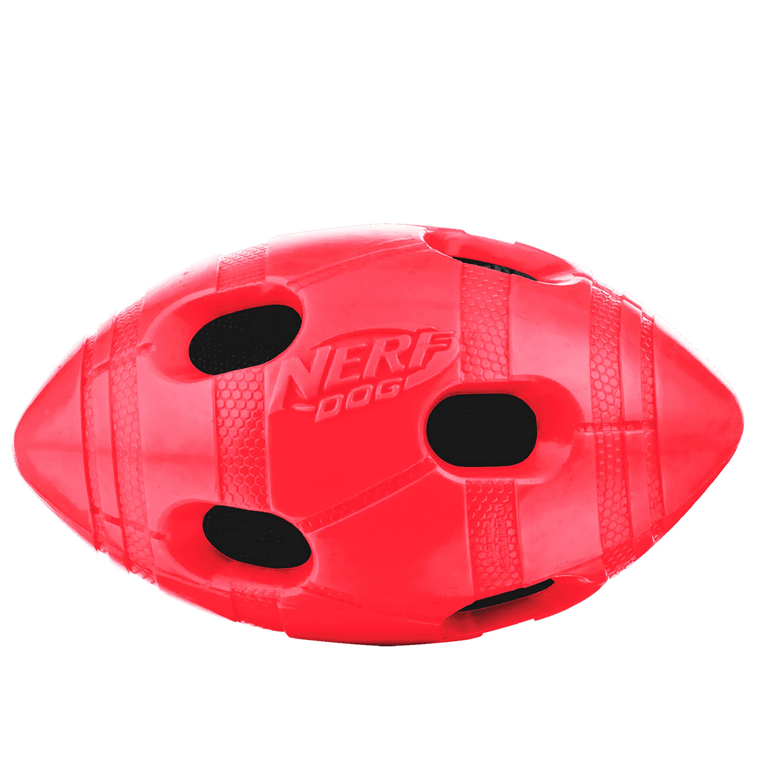 Nerf Dog Rubber Football Dog Toy With Interactive Squeaker And Crunch, Lightweight, Durable And Water Resistant, 6 Inch Diameter For Medium/Large Breeds, Single Unit, Red