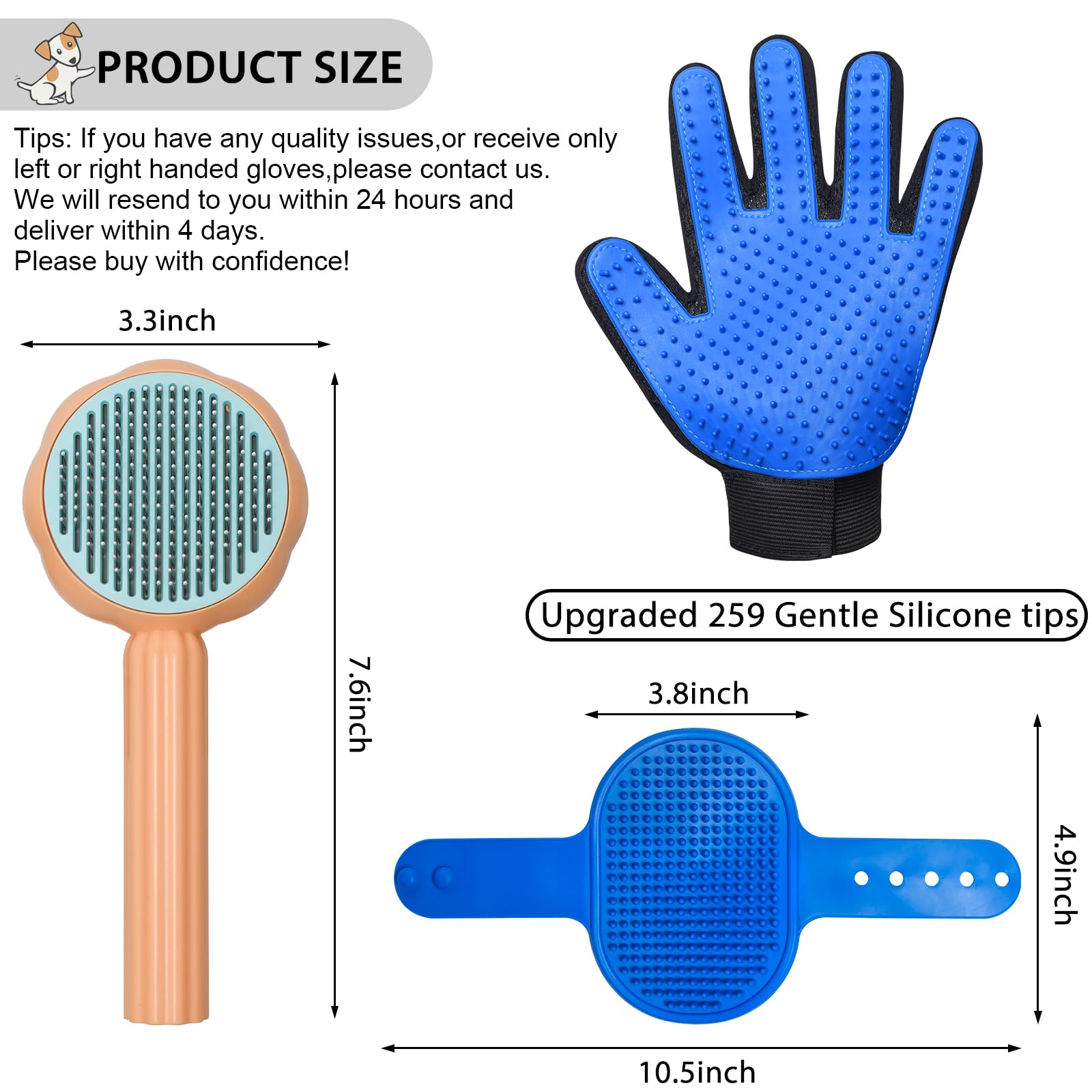 Gjease Cat Grooming Glove Brush,Self-Cleaning Slicker Pet Brush For Short And Long Haired Pets,Dog Bath Brush For Shedding And G