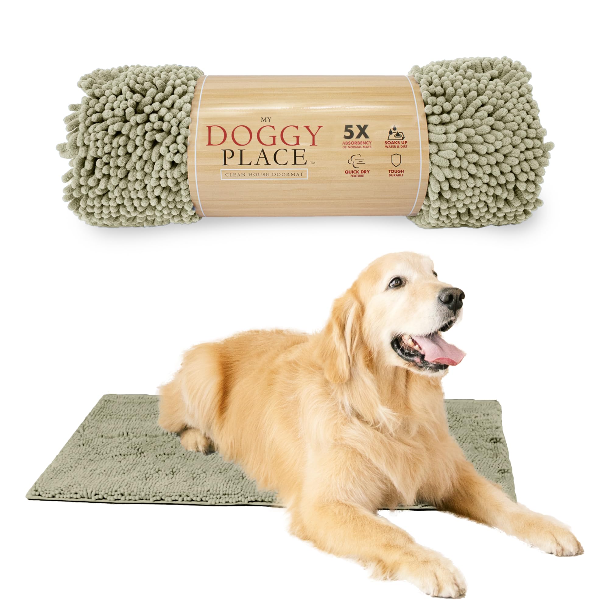My Doggy Place Microfiber Dog Mat for Muddy Paws, 36 x 26 Oatmeal - Absorbent and Quick-Drying Dog Paw Cleaning Mat, Washer and 