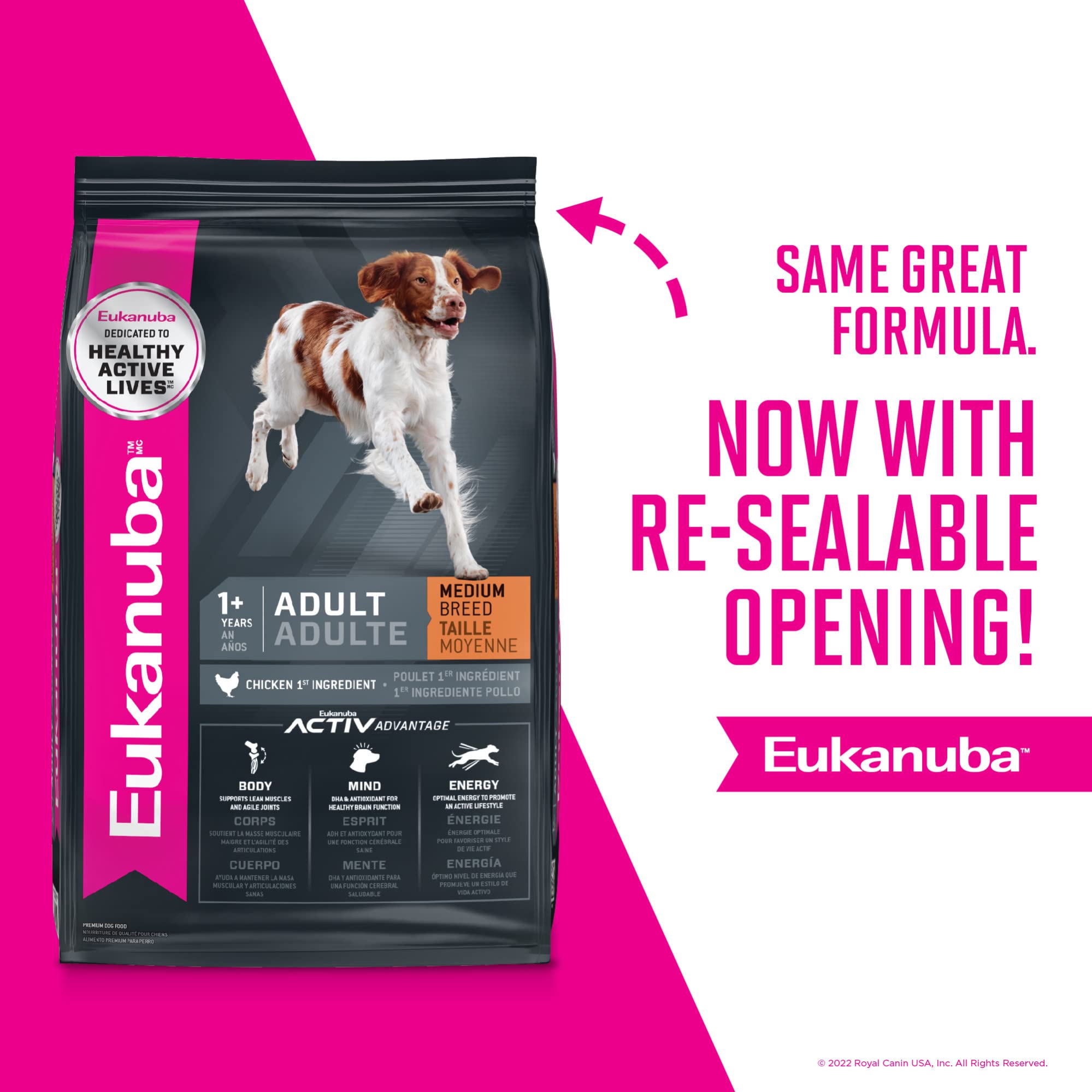 Eukanuba Adult Dry Medium Breed Dog Food, Dry Dog Food for Medium Dogs with Protein, DHA and Vitamins to Support a Healthy Lifes