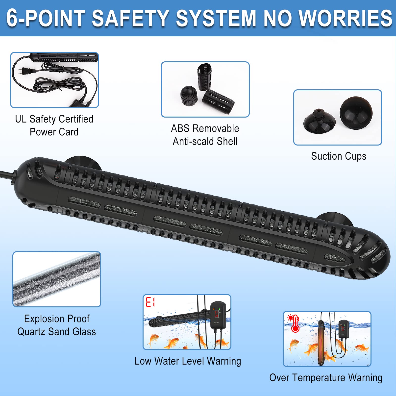 Hitauing Aquarium Heater, 500W Fish Tank Heater With Led Digital Display & 5 Safety Protection, Submersible Aquarium Heater With