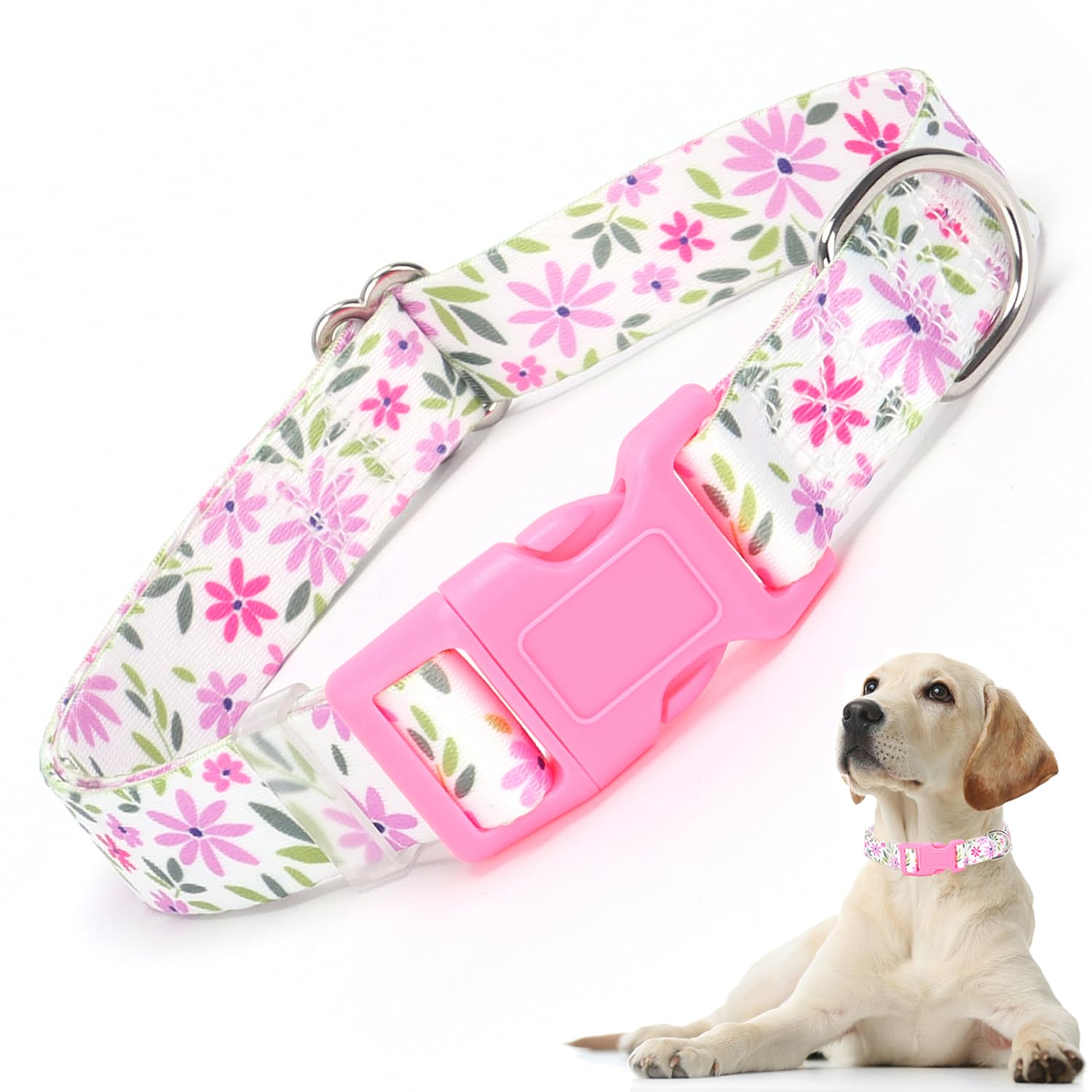 Small Dog Collar For Girl, Dog Collar With Flowers Patterns, Adjustable Comfy Soft Durable Pet Collar For Xs Small Medium Large 