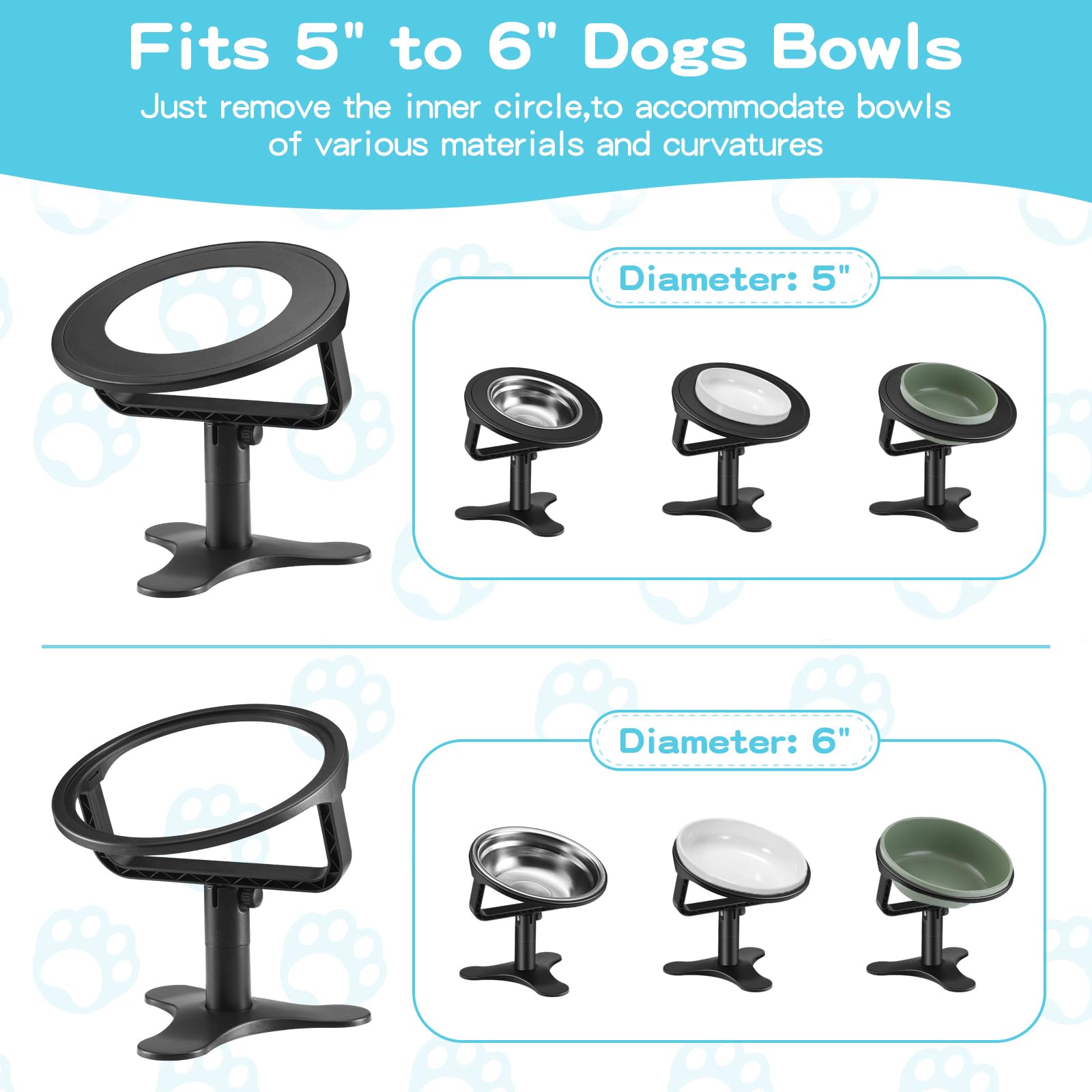 Elevated Cat Bowls Adjustable Stand,Non-Slip Stainless Steel Raised Cat Bowls With 15Tilted Stand For Cats And Puppy Black-2 Pac