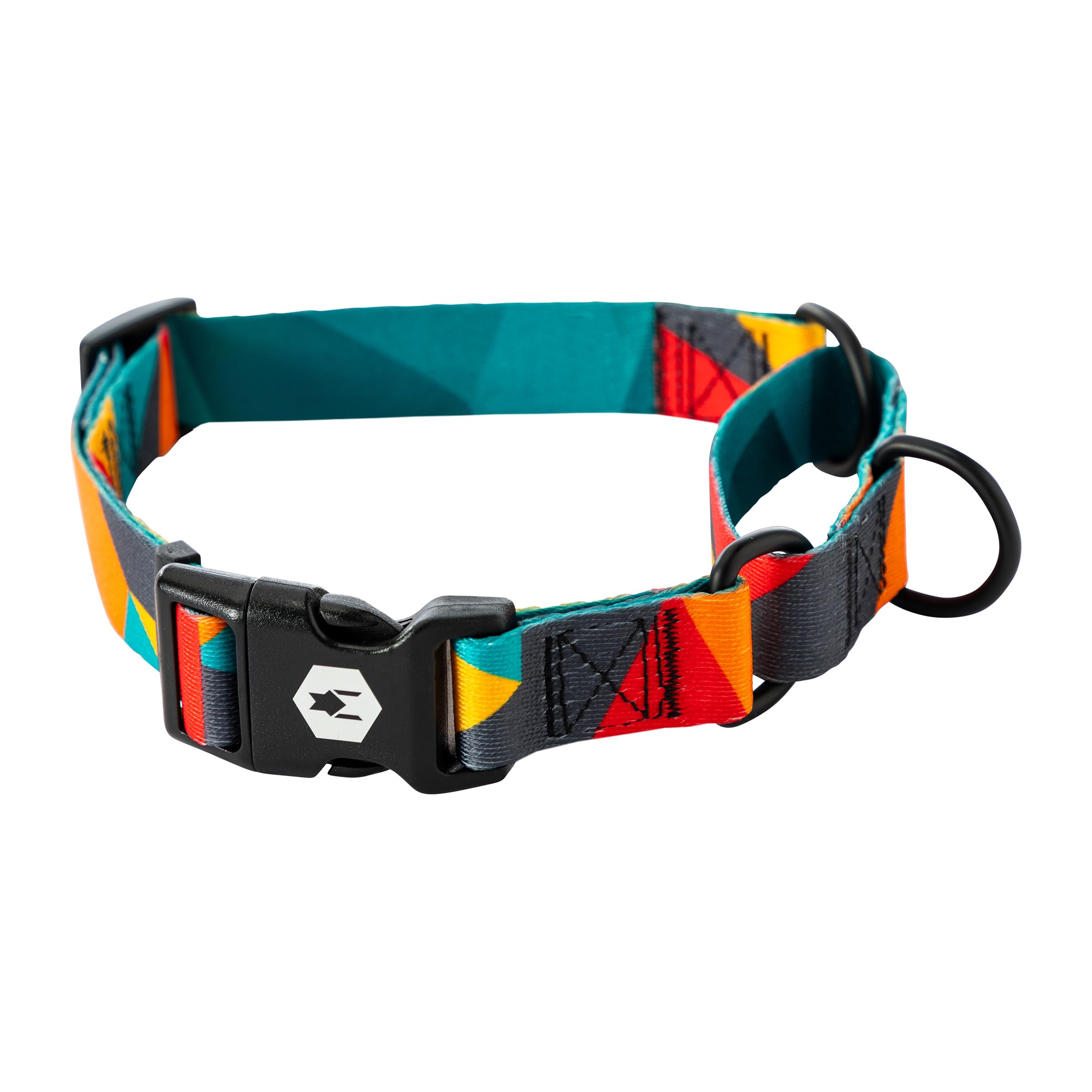 Wolfgang Heavy Duty Martingale Dog Collar With Quick Release Nylon Buckle For Walking & Training, Shattershapes Print, Medium