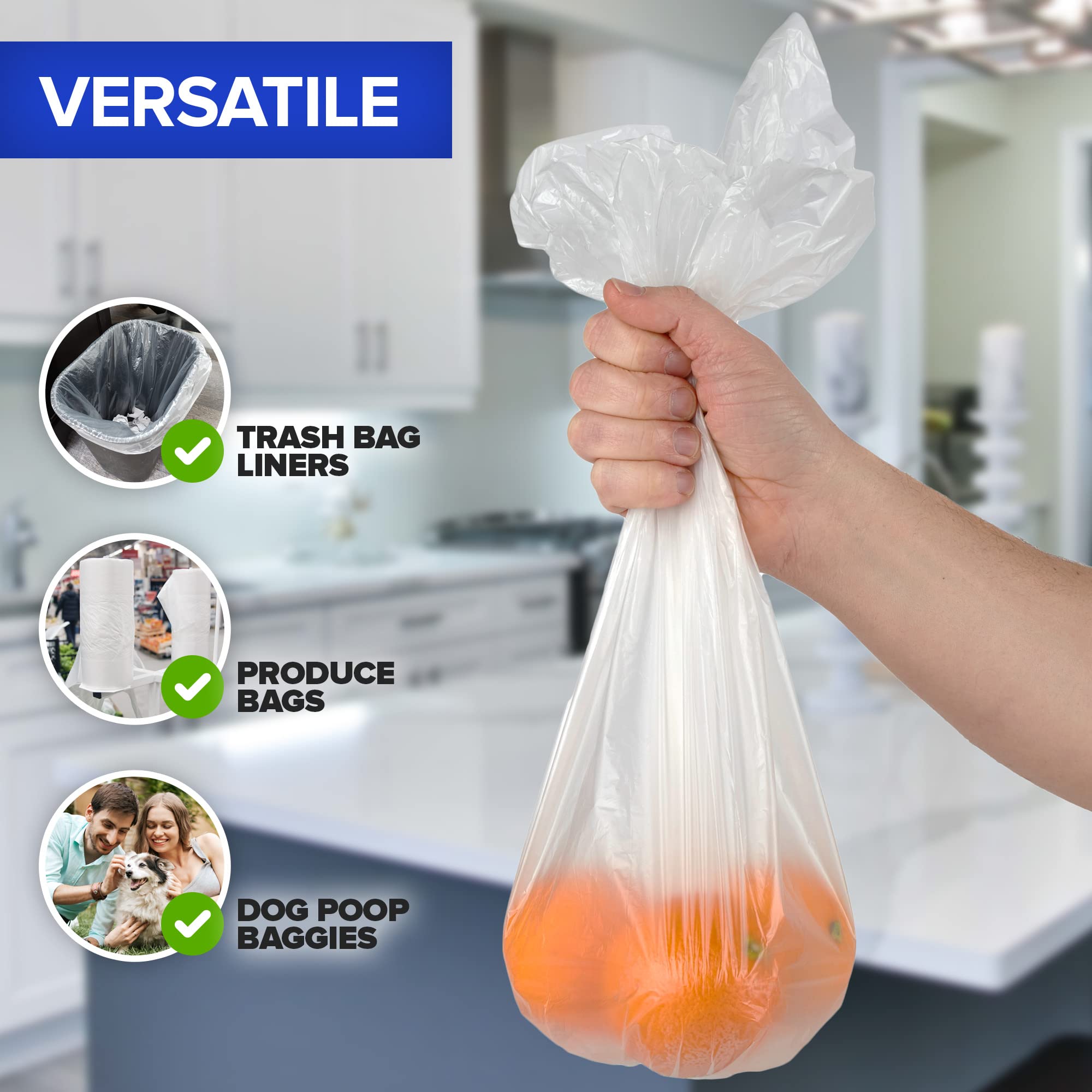 Stock Your Home Clear 2 Gallon Trash Bags, 200 Pack, Un-Scented Plastic Liners for Bathroom, Office, and Dog Waste
