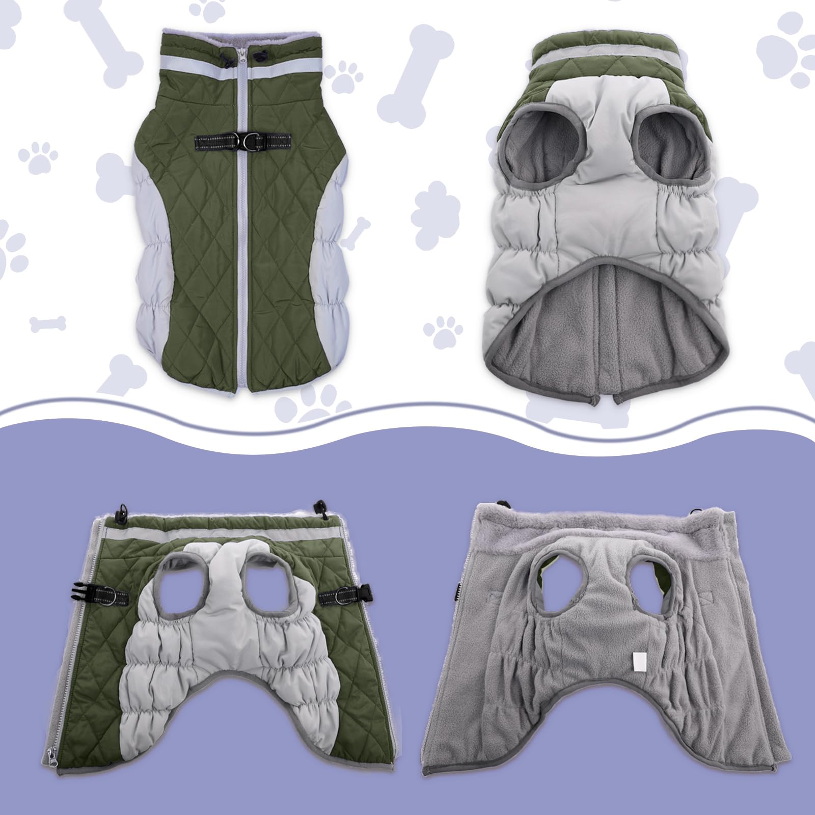 Lelepet Warm Winter Dog Coat, Waterproof, Windproof, Reflective, Fleece Vest With Turtleneck & Zipper - Coats For Extra Large Do