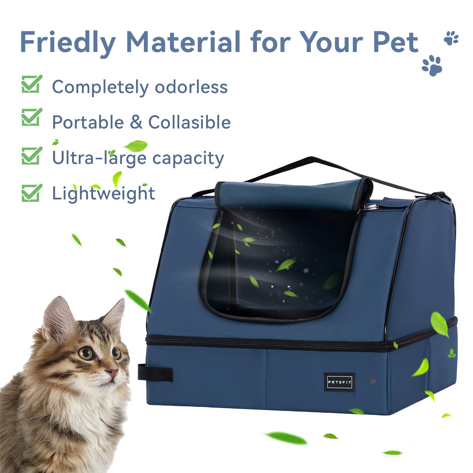 Petsfit Travel Litter Box For Cats - Removable 2-Layer Leak-Proof Lining, Scratch-Resistant Fabric With Sturdy Support Frame, Ca