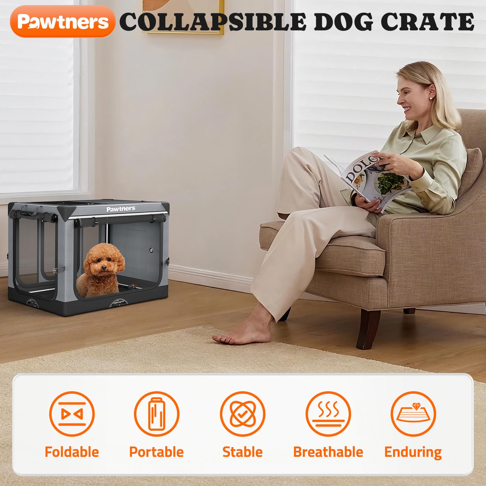 Collapsible Dog Crate: 26 Inch Foldable Soft Sided Dog Crate For Small Dogs, Portable Dog Travel Kennel With Soft Mat For Indoor