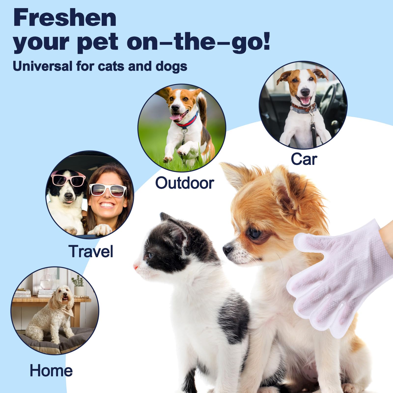 Unipup Pet Glove Wipes For Dogs, Dog Cleaning Gloves With Coconut Scented, Dual-Sided Pet Gloves Grooming For Cats With Wipes, D