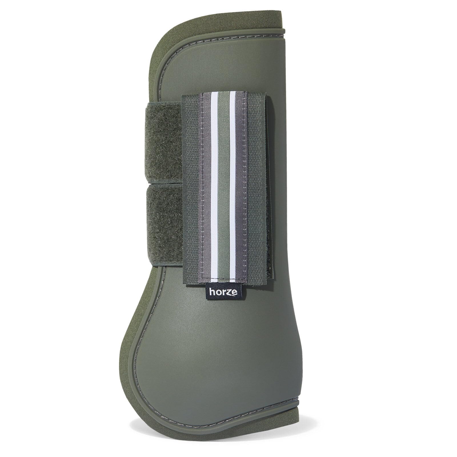 Horze Adepto Open Front Tendon Boots | Durable Shell With Neoprene Lining - Beetle Khaki Green - Pony