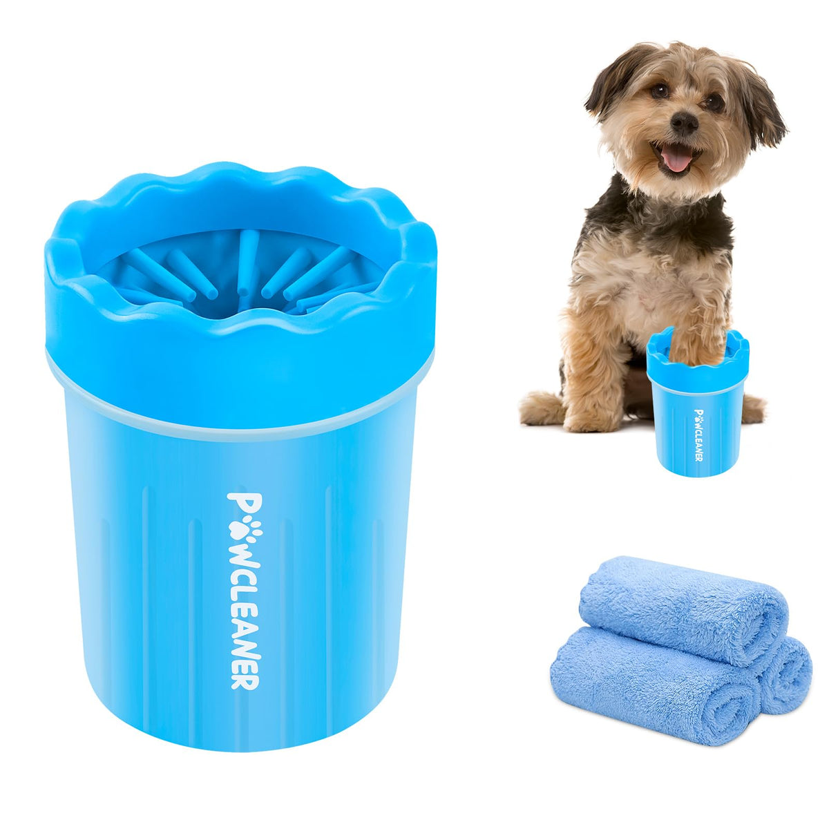 Comotech Dog Paw Cleaner, Portable Dog Paw Washer Pet Cleaning Silicone Brush With 3 Absorbent Towel, Pet Foot Cleaner For Small Breed Dogs(Blue)