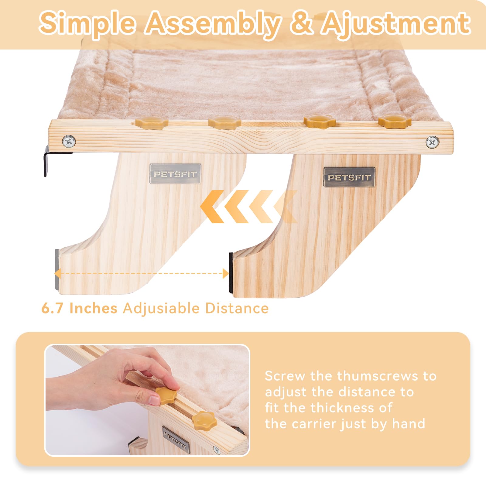 Petsfit Cat Window Perch, Hammock Window Seat With Solid Wood Support, Metal Frame & 2 Removable Pads, Easy To Adjust & Assemble