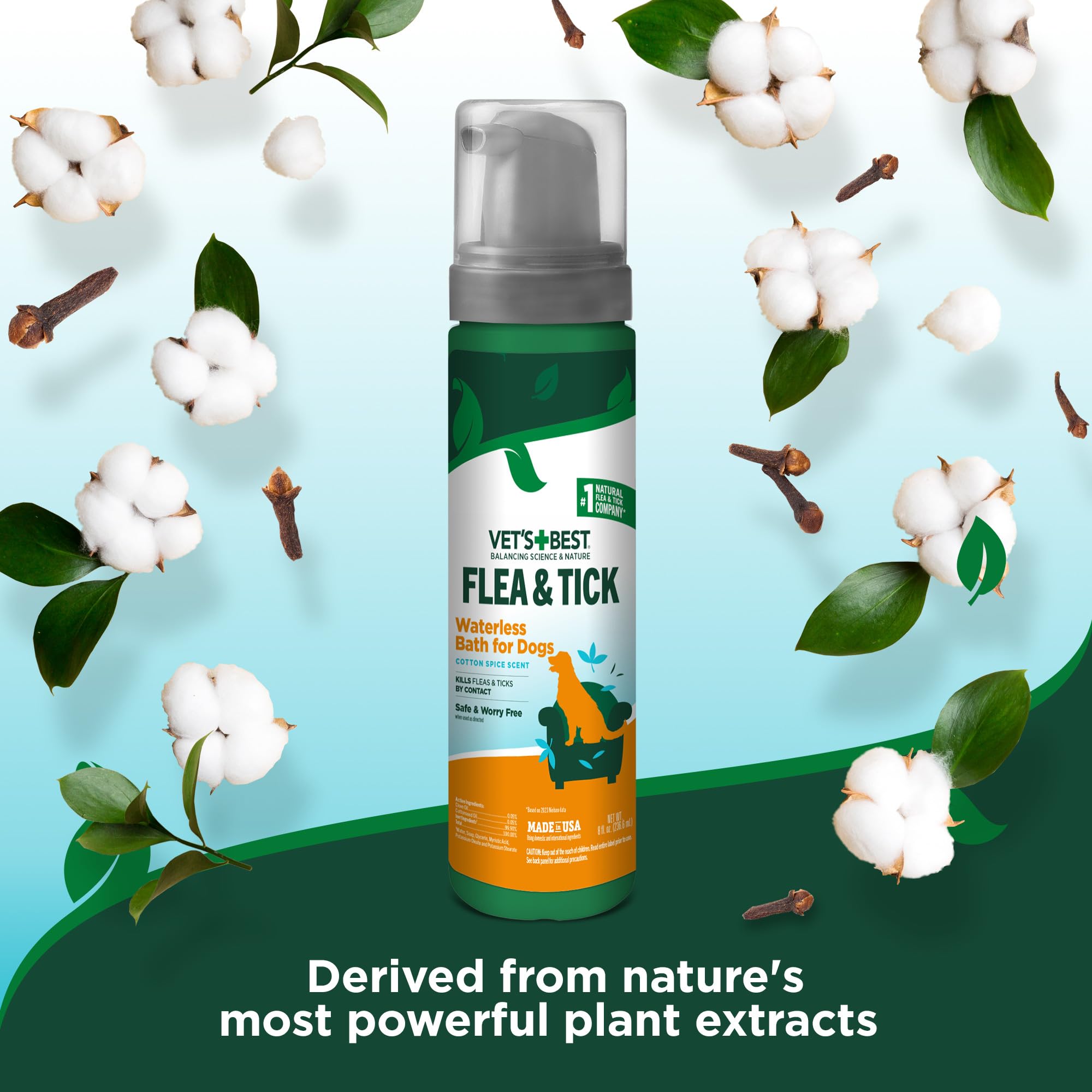 Vets Best Flea & Tick Waterless Bath for Dogs - Dog Waterless Bath - Kills Fleas & Tick - Natural Flea and Tick Prevention - Ki