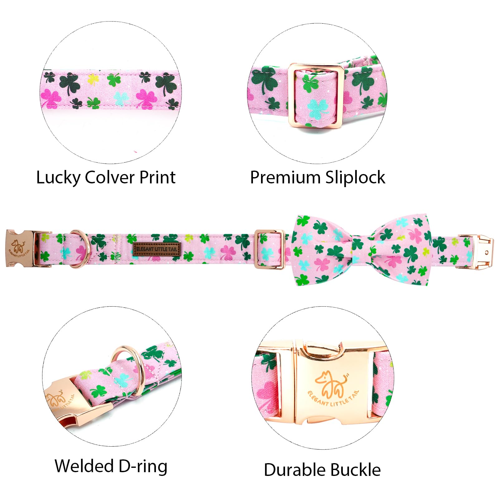 Elegant little tail St Patrick's Dog Collar, Lucky Colver Cotton Shamrock Pet Collar Trefoil Puppy Collar Bow Holiday Adjustable