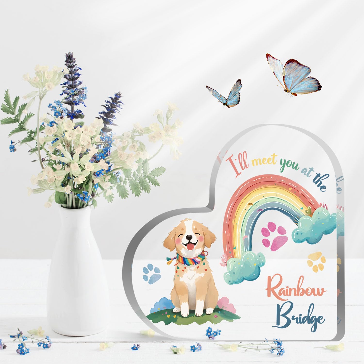 Rainbow Bridge Sign Decor - Pet Memorial Sympathy Gift for Loss of Dog, Acrylic Decorations for Pet Loss Remembrance Keepsake