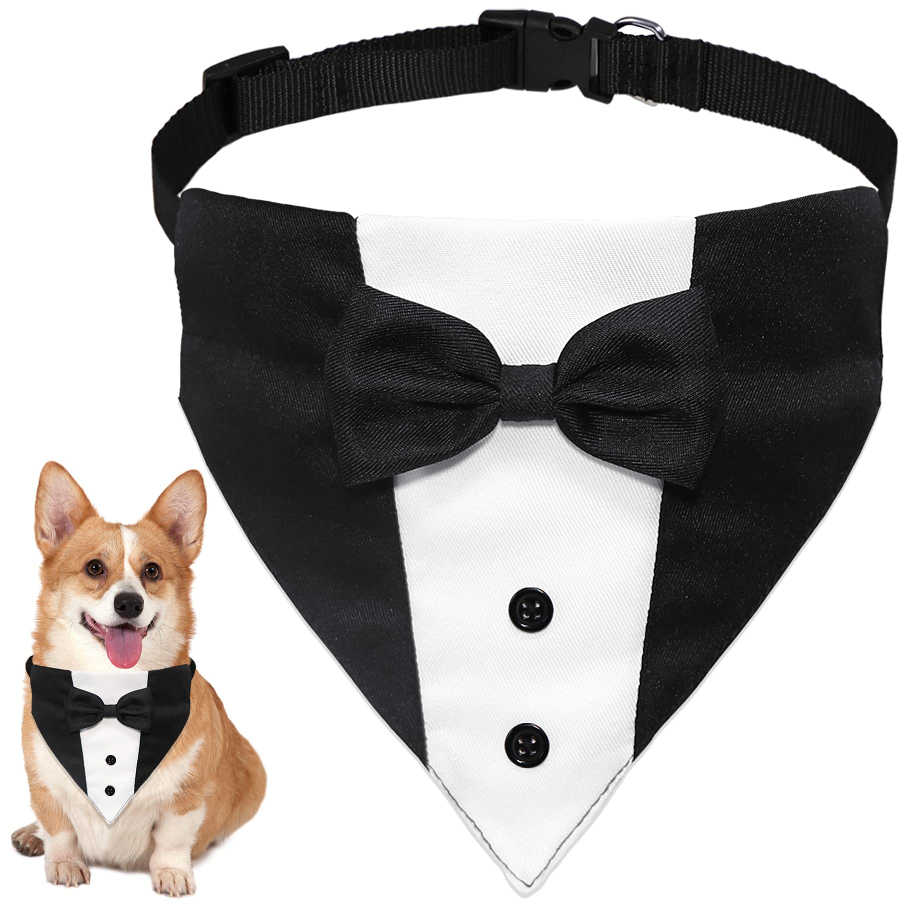 Goyoswa Dog Tuxedo Suit Wedding Bandana Collar With Bow Tie, Adjustable Formal Dog Tux, Engagement Birthday Tuxedo For Small Med