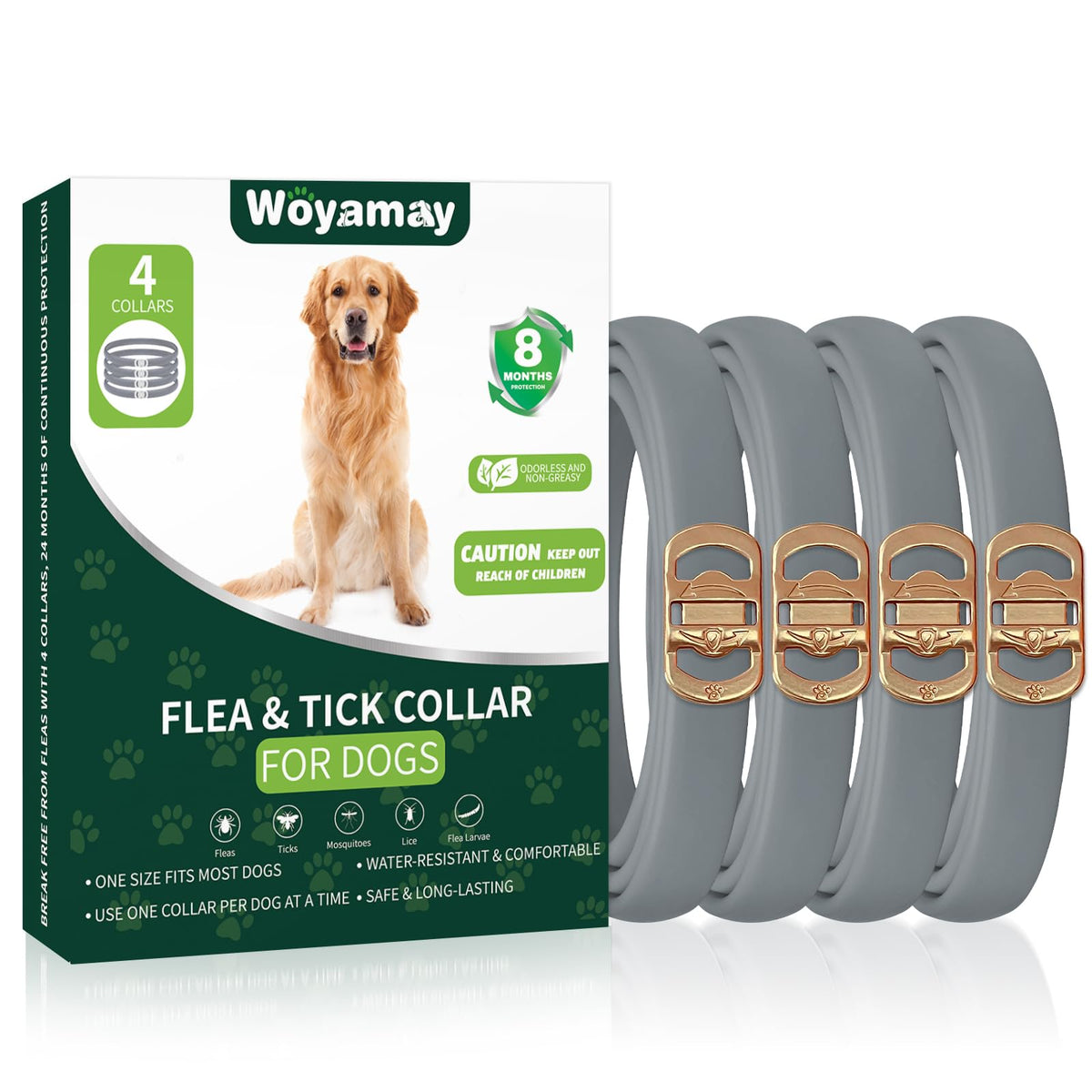 Woyamay 4 Pack Flea Collar for Dogs, 32-Month Dog Flea and Tick Treatment, Flea and Tick Prevention for Dogs, Adjustable Dog Fle